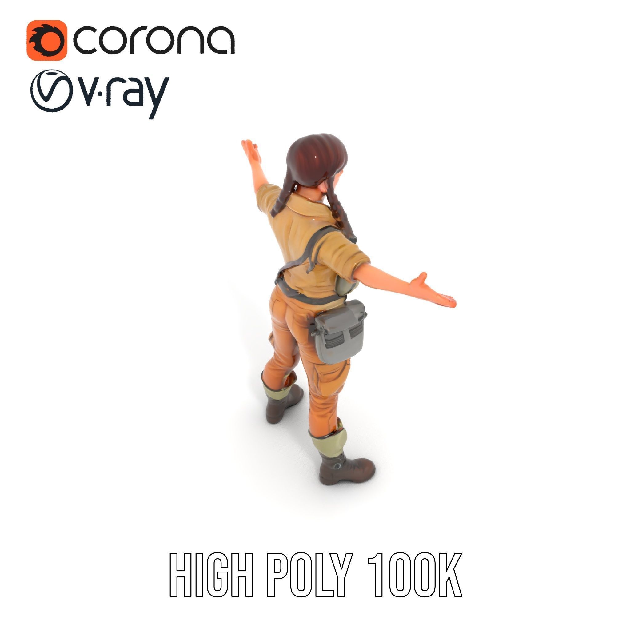 Adventurer Female Character Rigged and Animated Low-poly 3D model_11