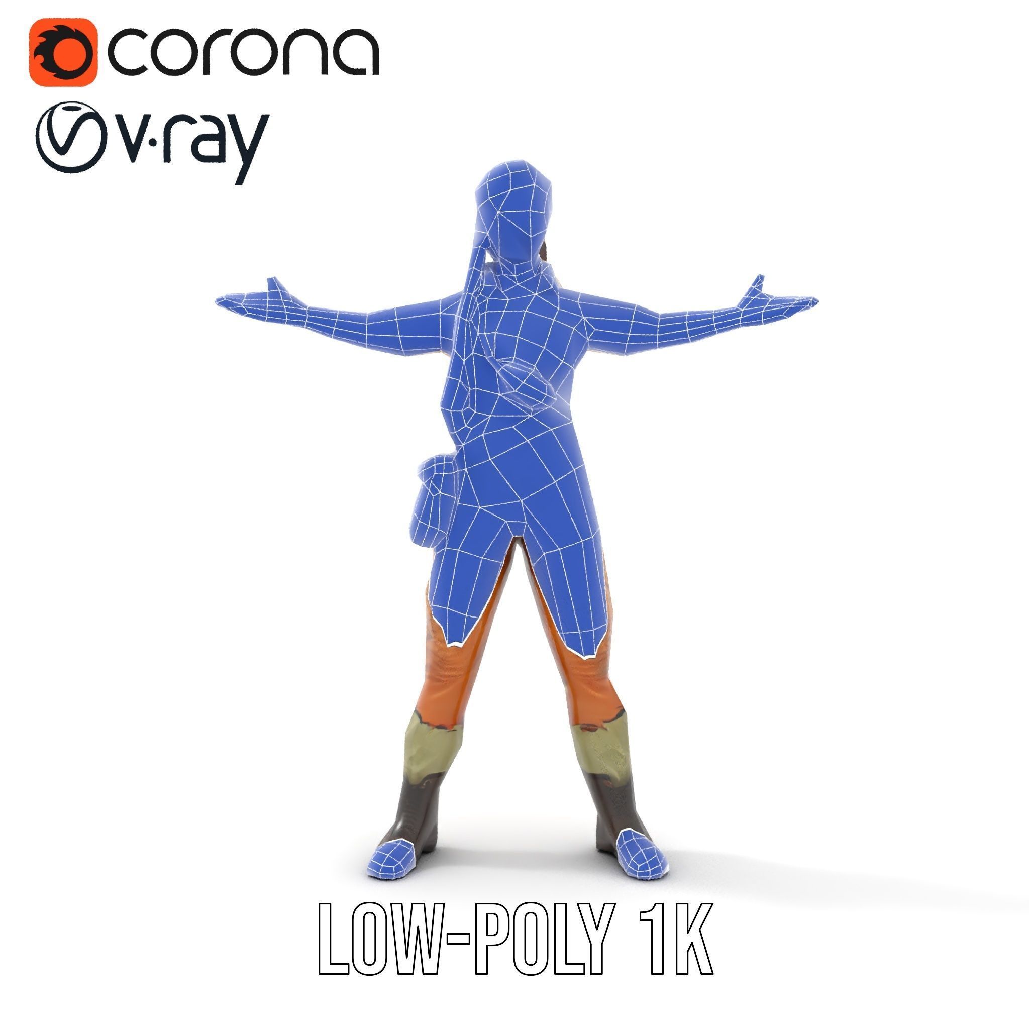 Adventurer Female Character Rigged and Animated Low-poly 3D model_28