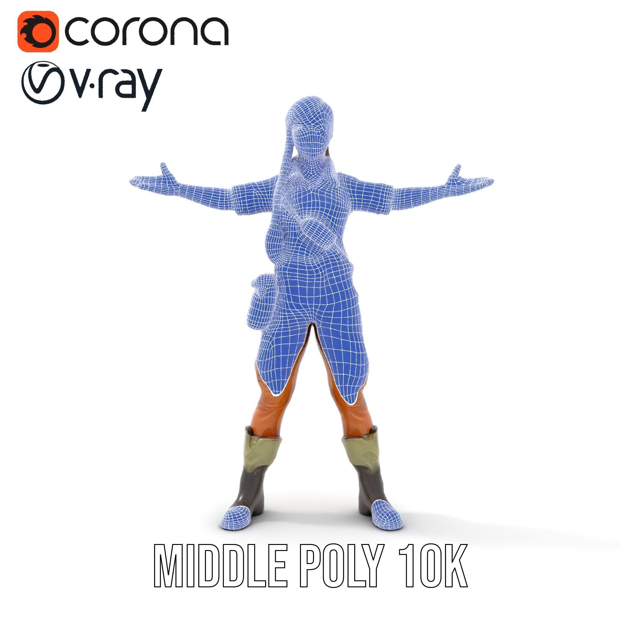 Adventurer Female Character Rigged and Animated Low-poly 3D model_32