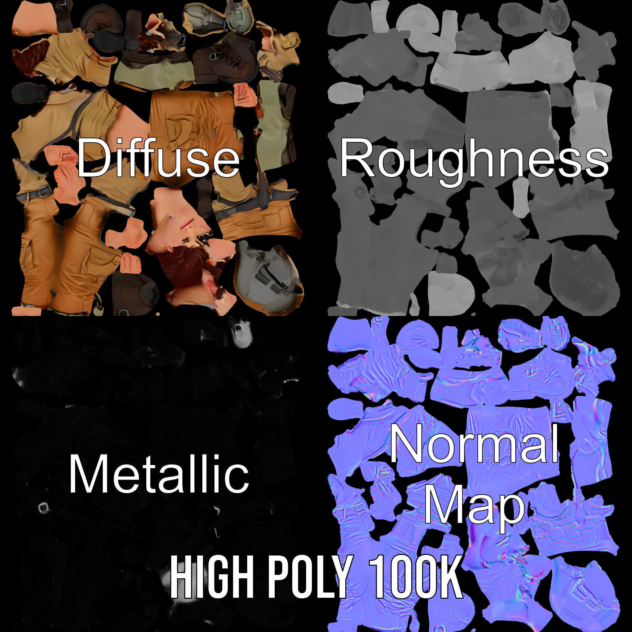 Adventurer Female Character Rigged and Animated Low-poly 3D model_3