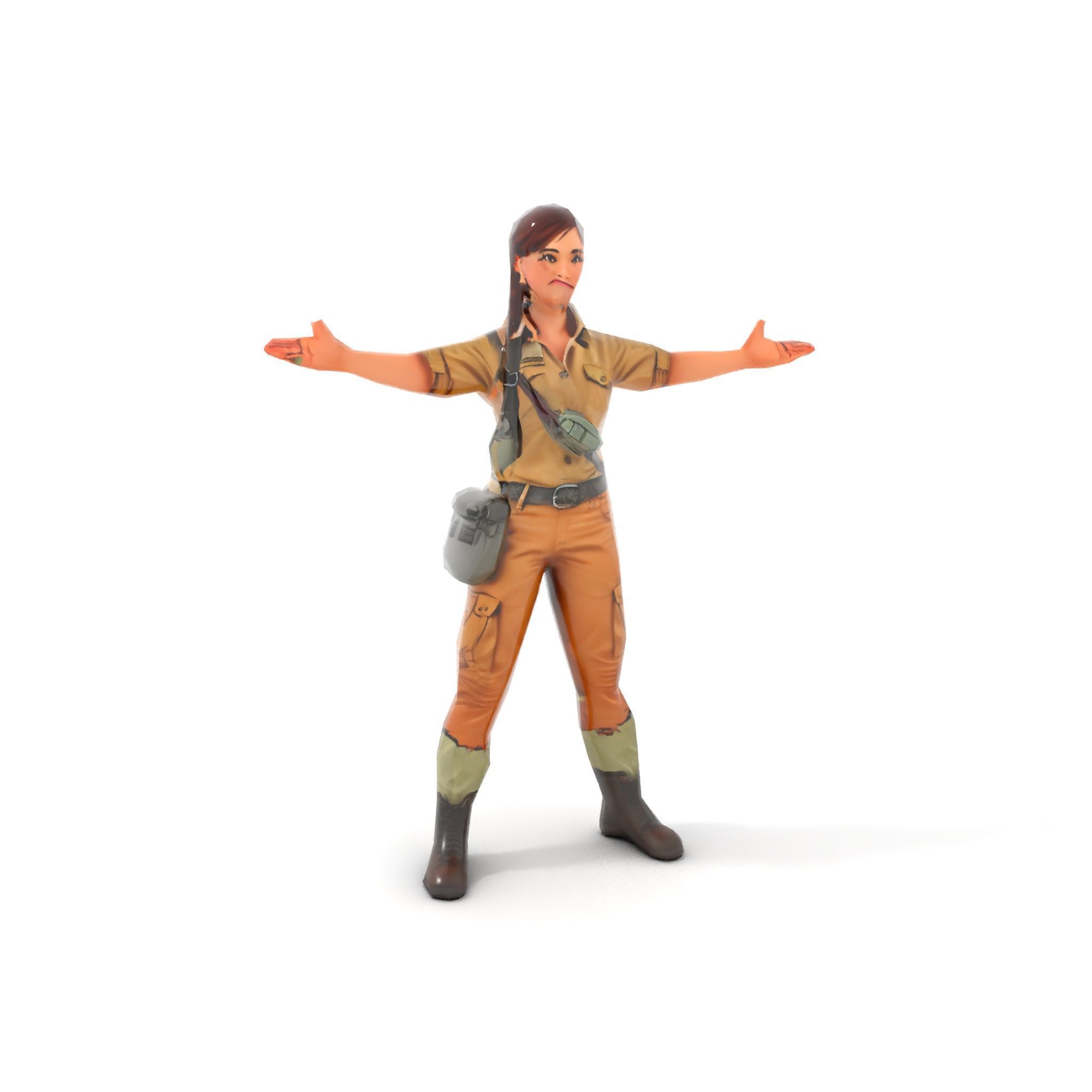 Adventurer Female Character Rigged and Animated Low-poly 3D model_8
