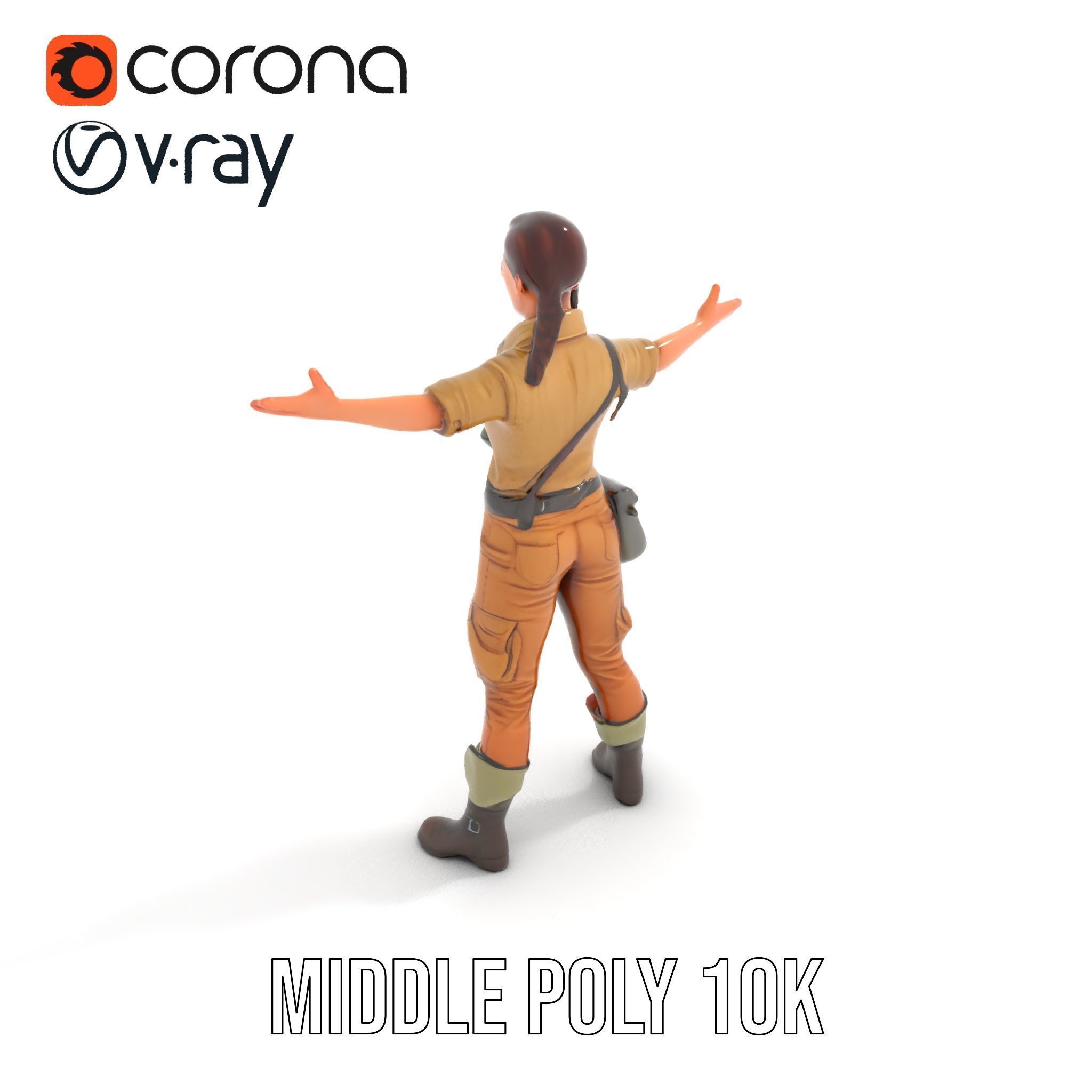 Adventurer Female Character Rigged and Animated Low-poly 3D model_9