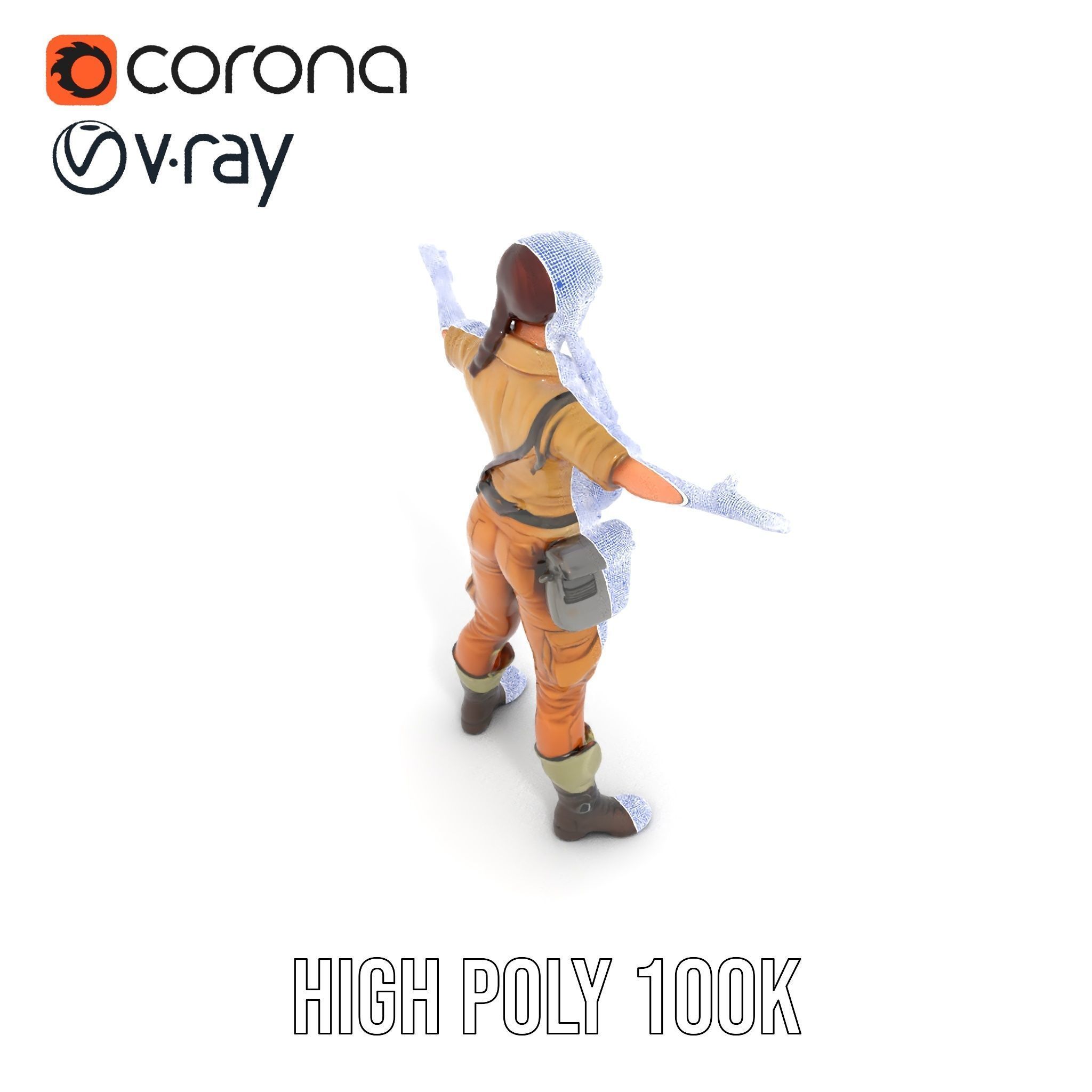 Adventurer Female Character Rigged and Animated Low-poly 3D model_20