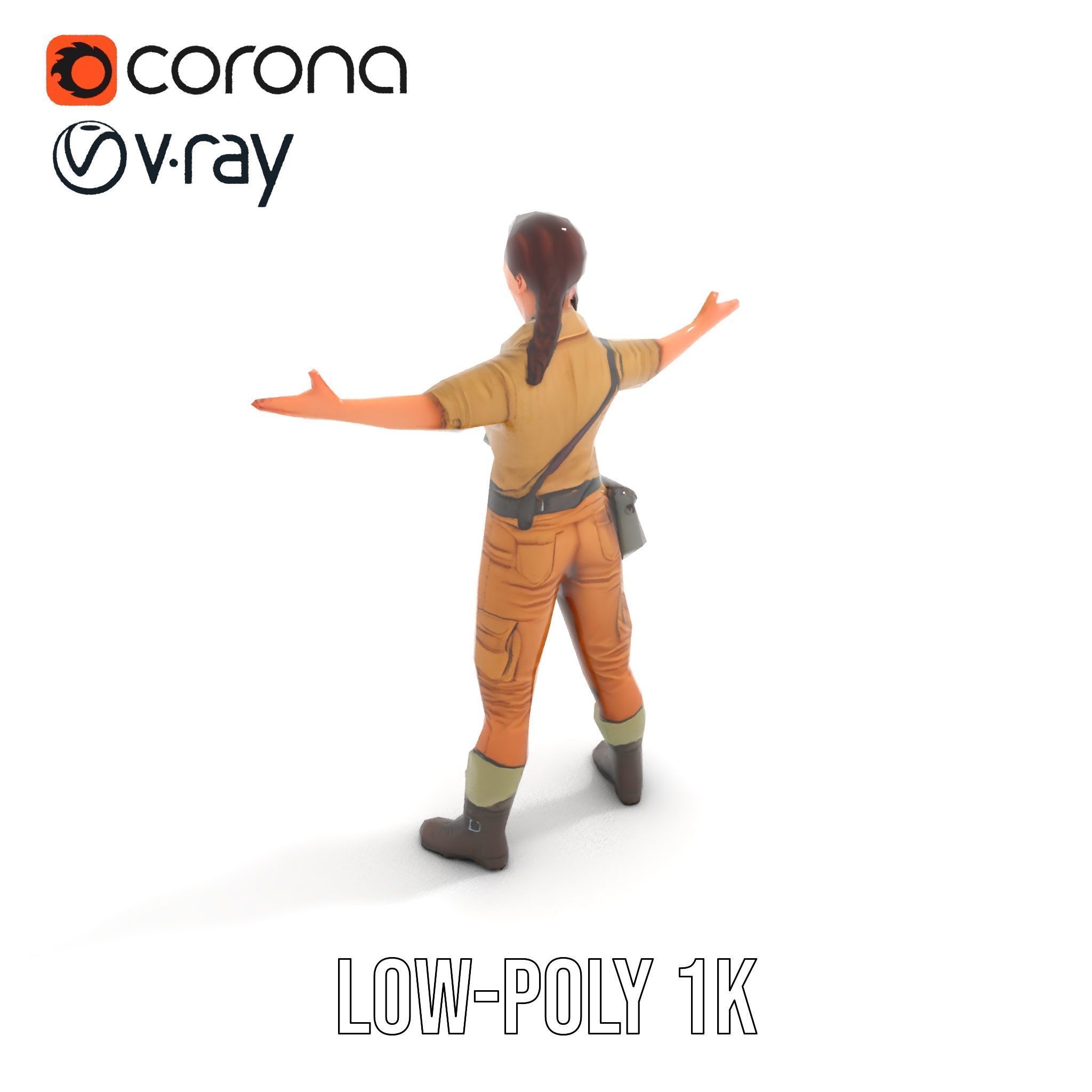 Adventurer Female Character Rigged and Animated Low-poly 3D model_22