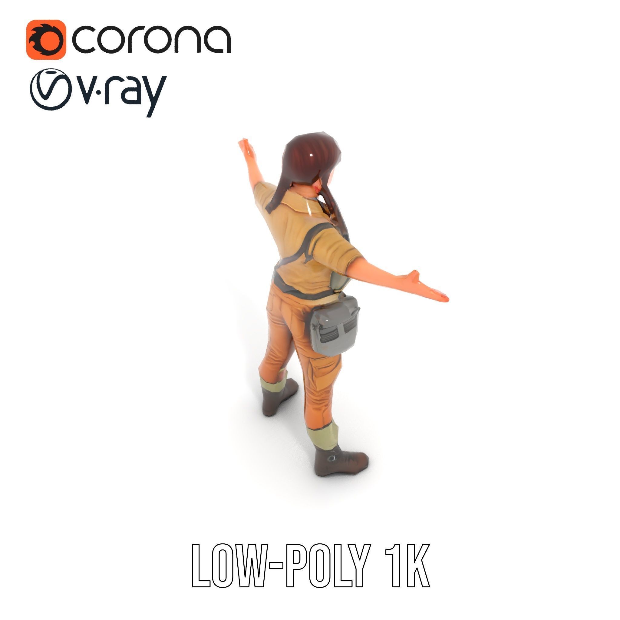 Adventurer Female Character Rigged and Animated Low-poly 3D model_25