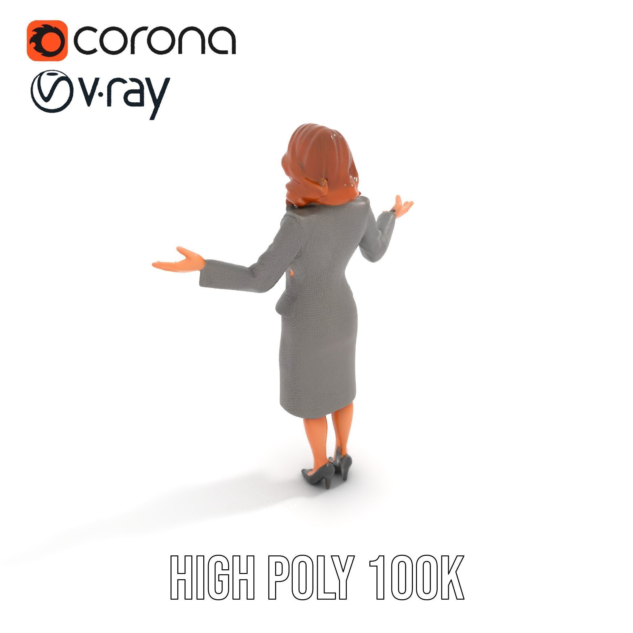 Elegant Businesswoman Character Model  Rigged and Animated Low-poly 3D model_17
