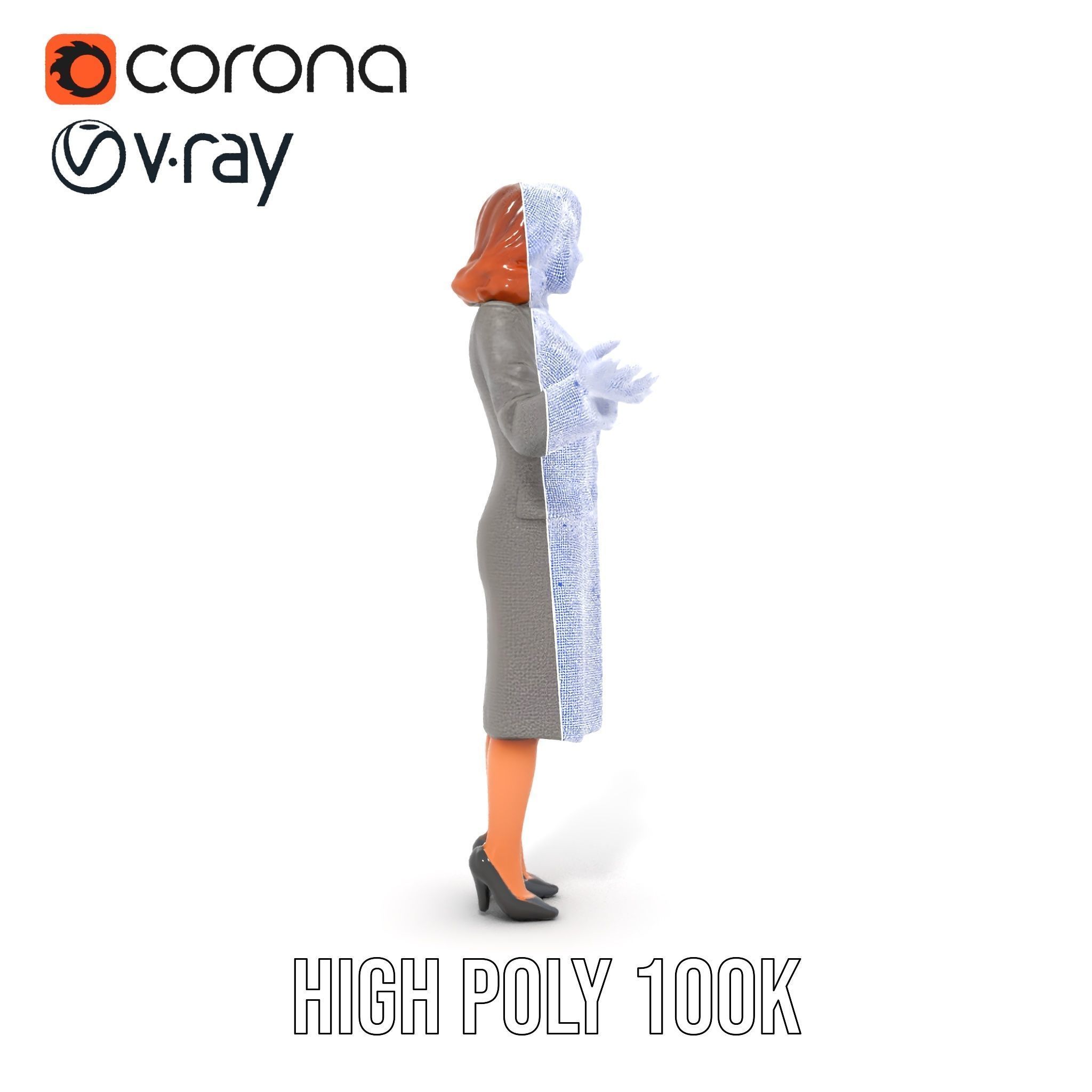 Elegant Businesswoman Character Model  Rigged and Animated Low-poly 3D model_36