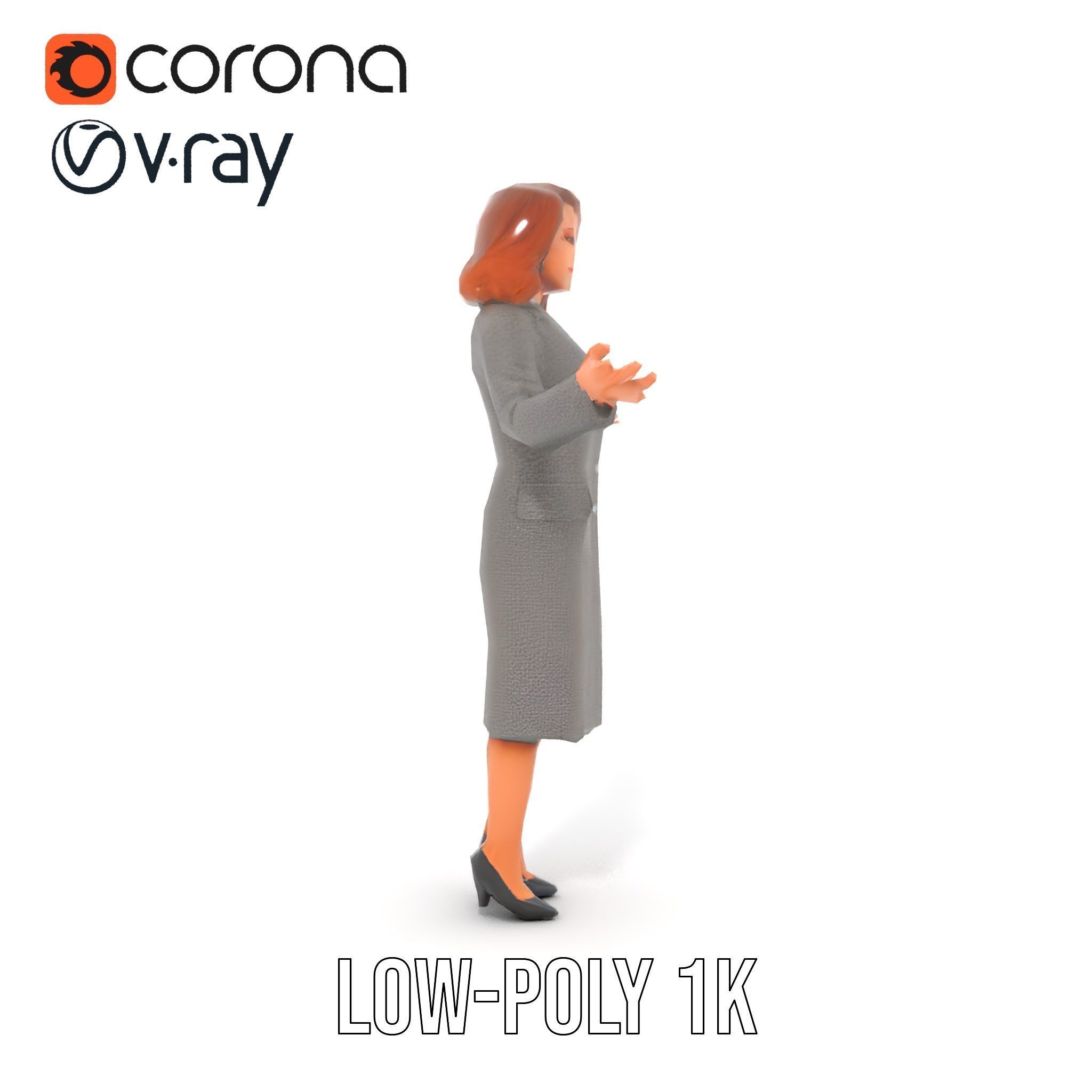 Elegant Businesswoman Character Model  Rigged and Animated Low-poly 3D model_7