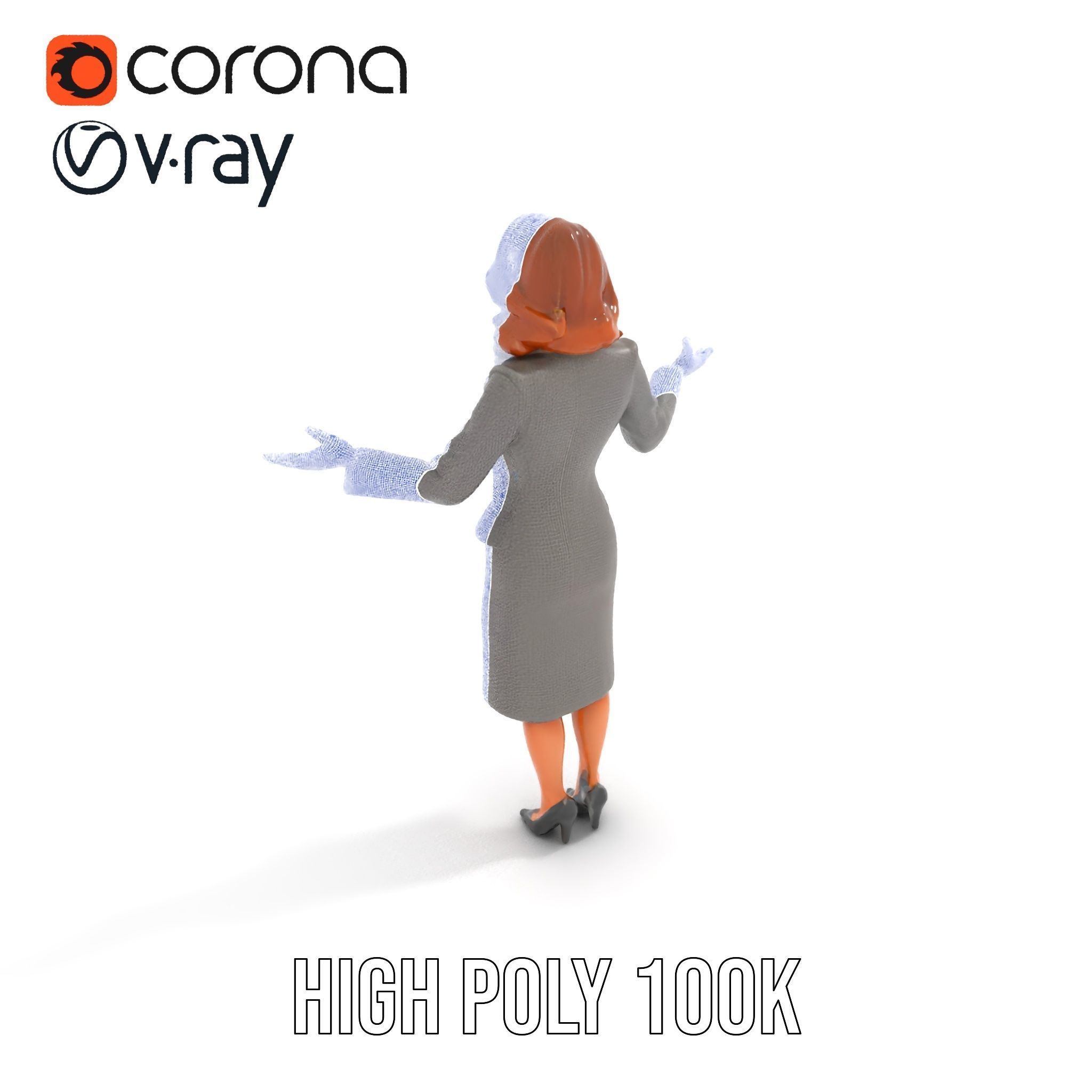 Elegant Businesswoman Character Model  Rigged and Animated Low-poly 3D model_35