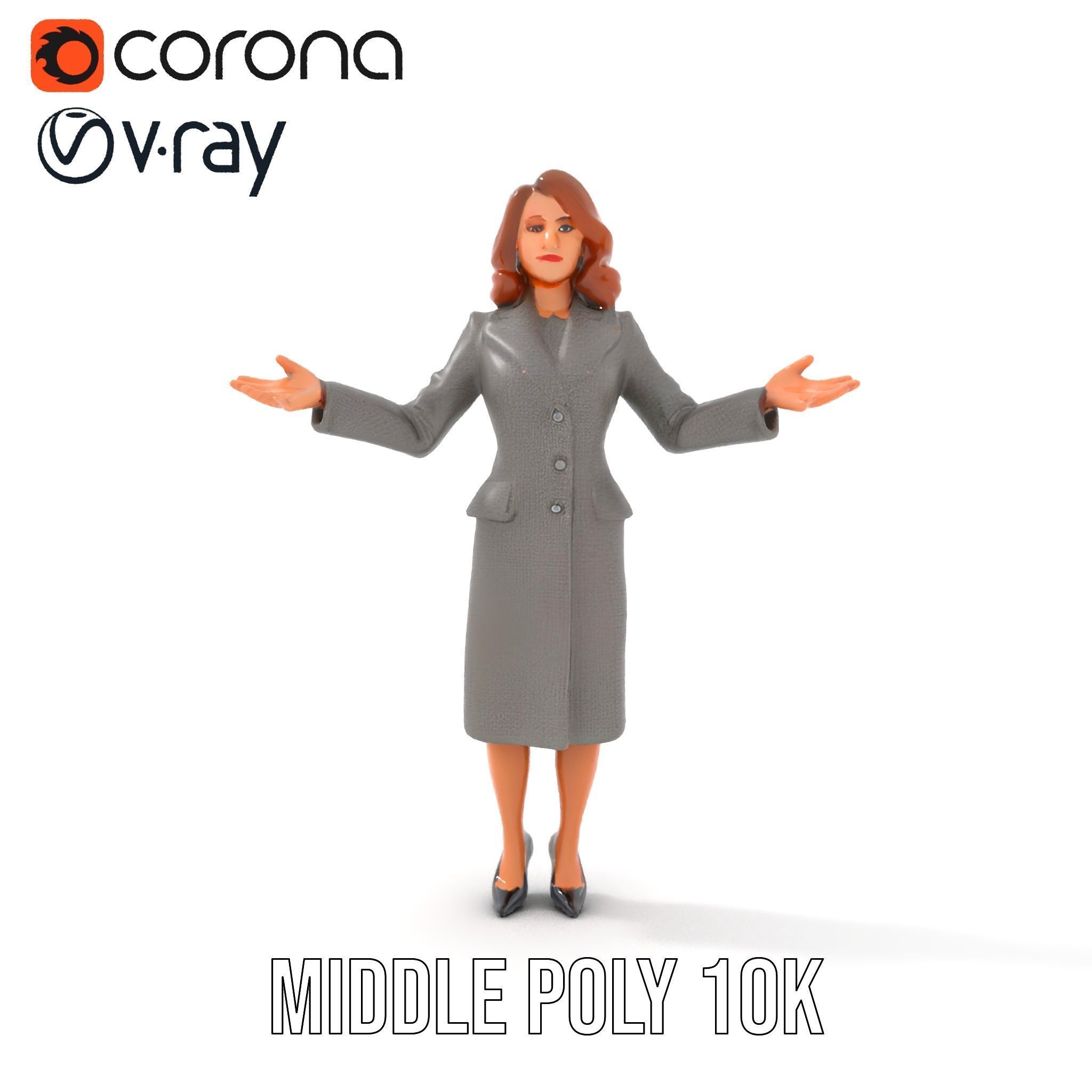 Elegant Businesswoman Character Model  Rigged and Animated Low-poly 3D model_24