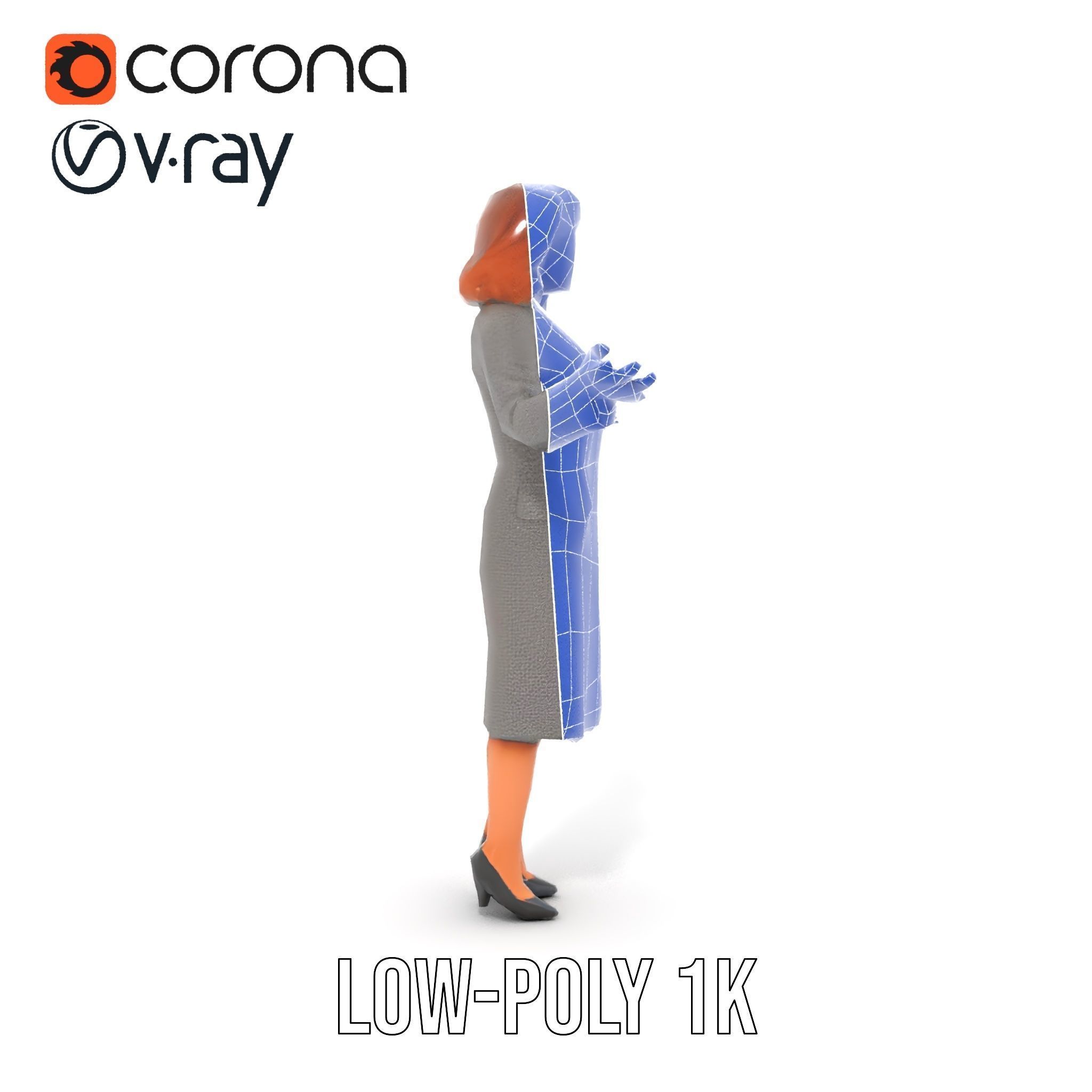 Elegant Businesswoman Character Model  Rigged and Animated Low-poly 3D model_22