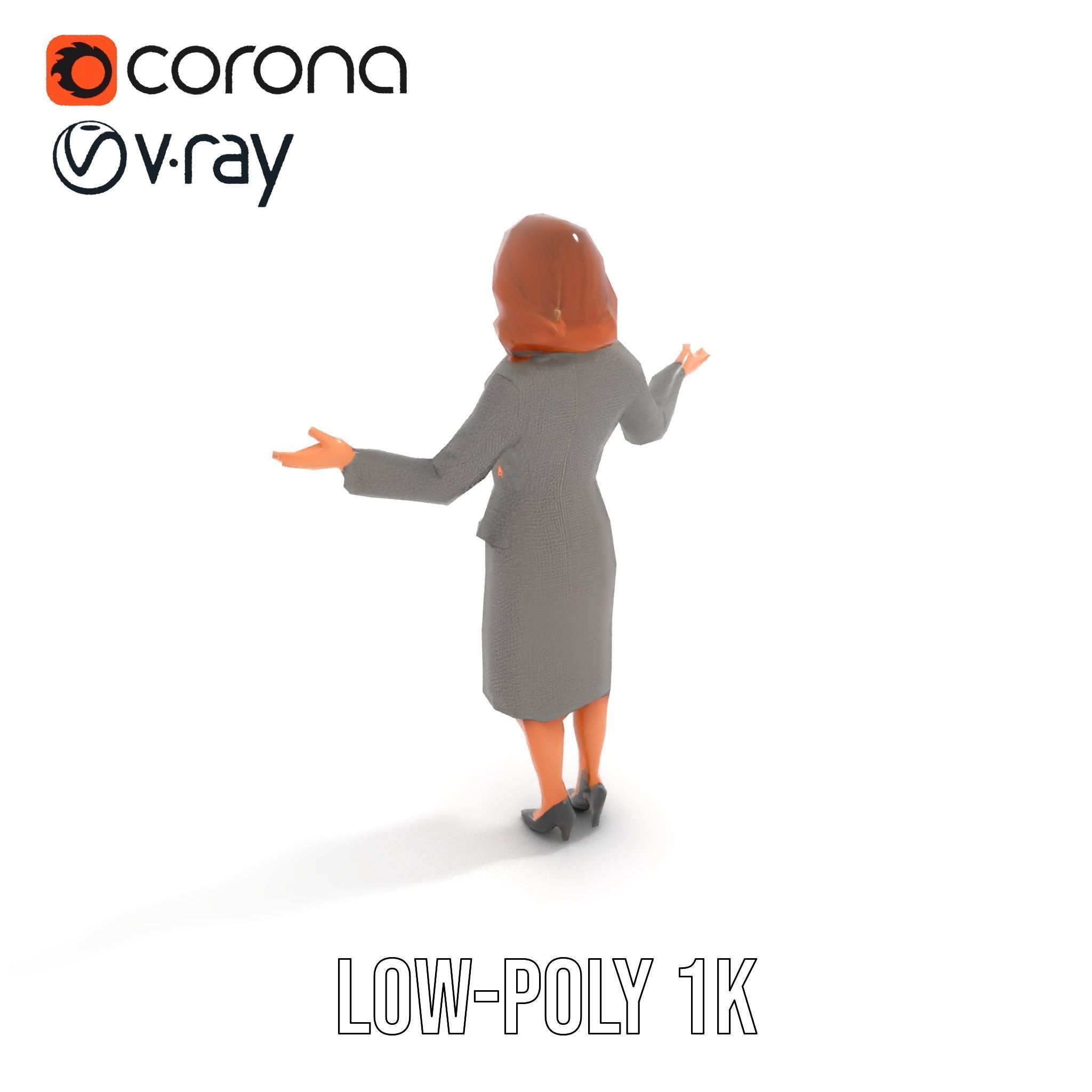 Elegant Businesswoman Character Model  Rigged and Animated Low-poly 3D model_19