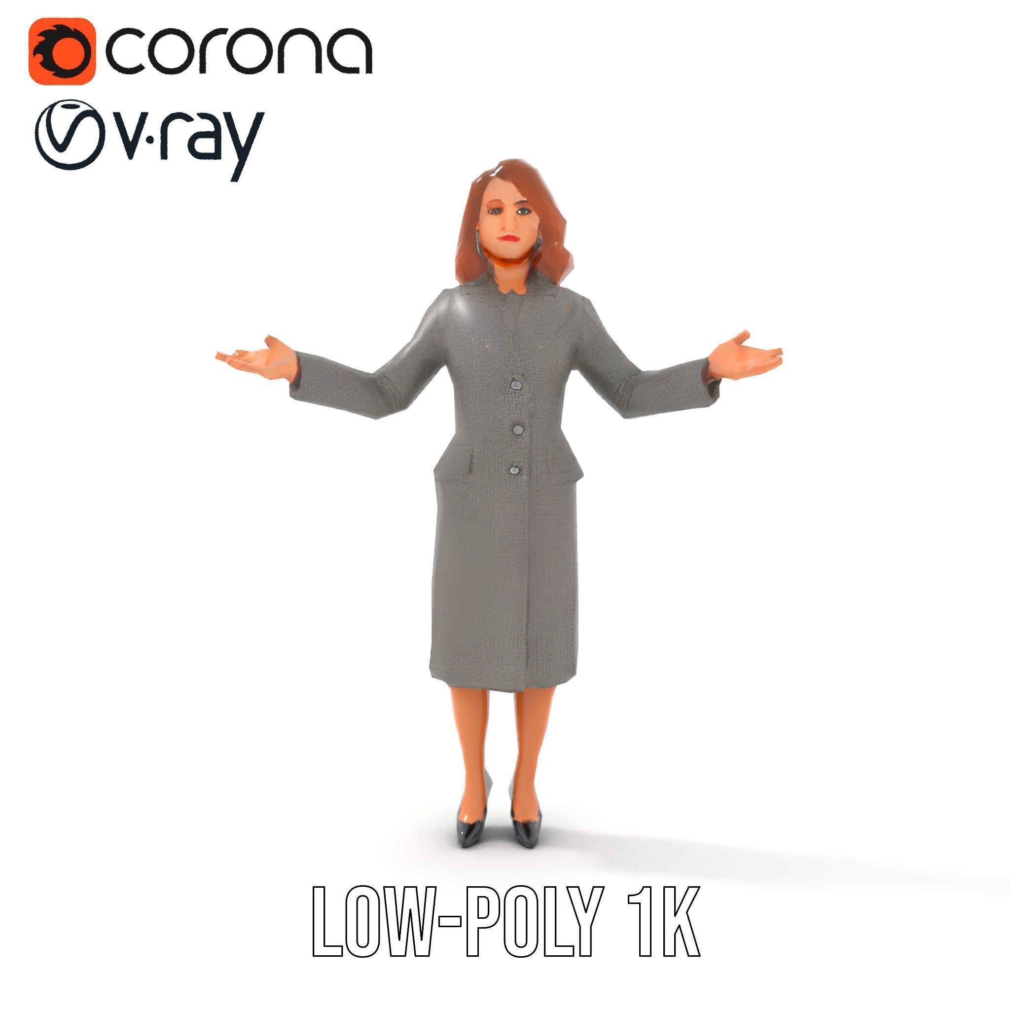 Elegant Businesswoman Character Model  Rigged and Animated Low-poly 3D model_16
