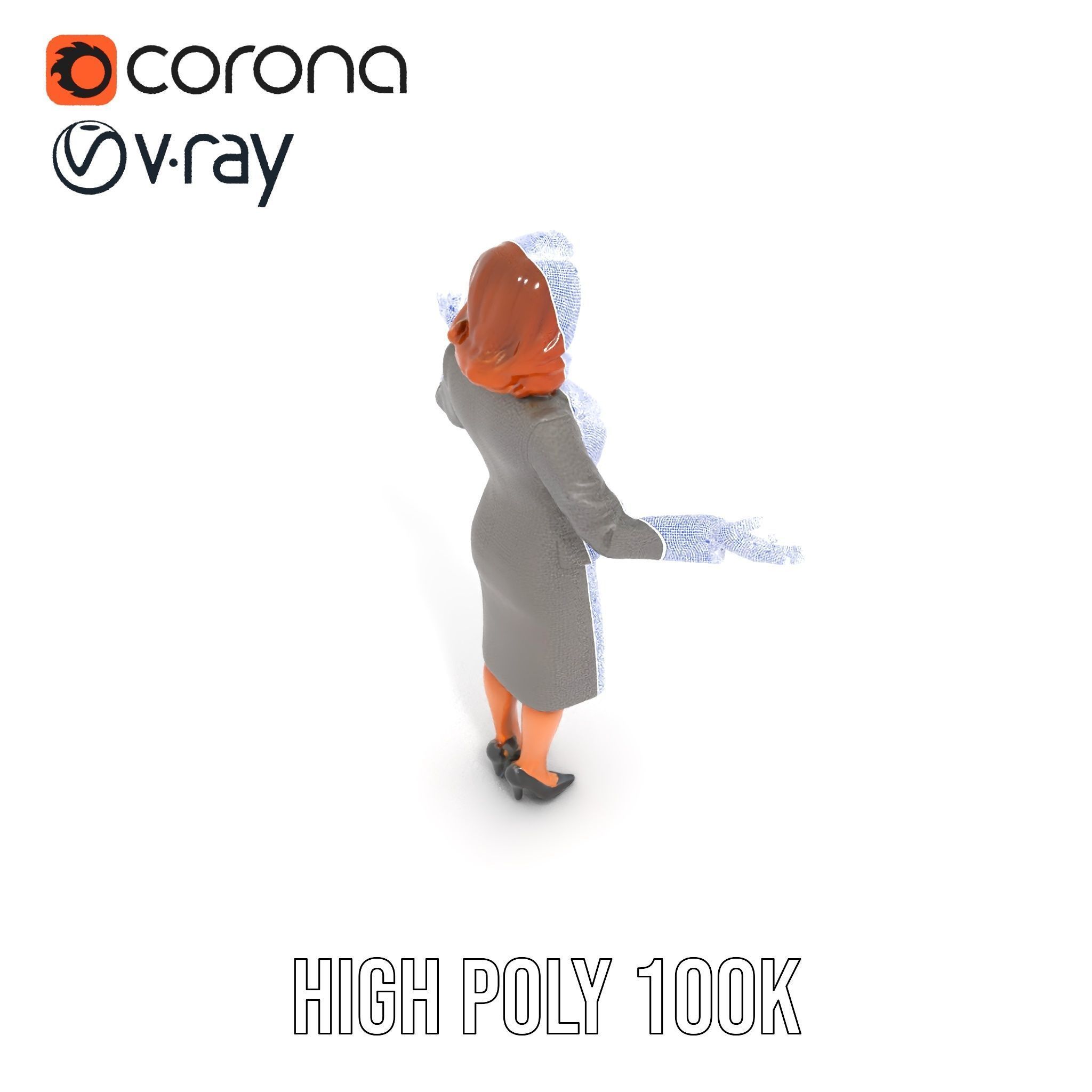 Elegant Businesswoman Character Model  Rigged and Animated Low-poly 3D model_31