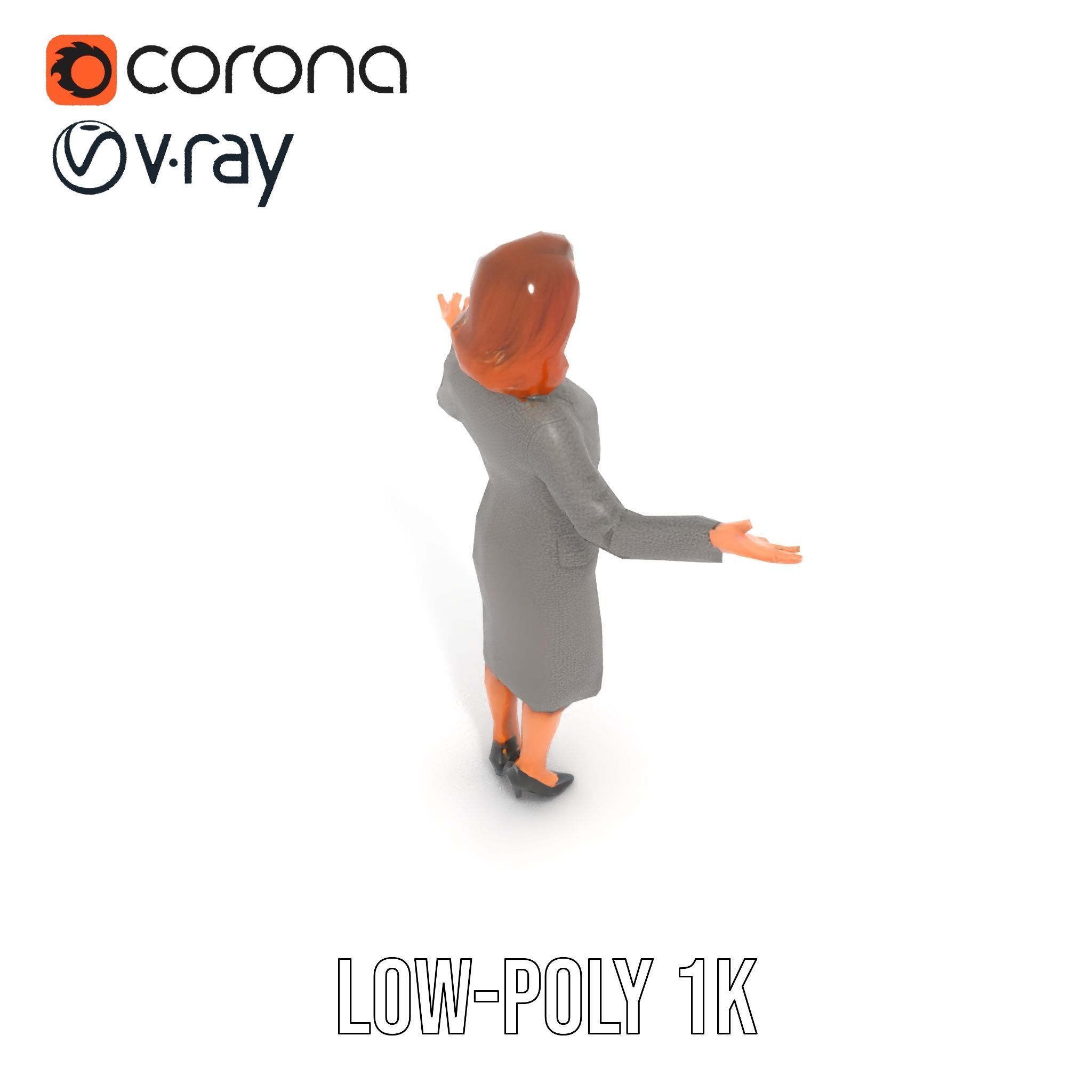 Elegant Businesswoman Character Model  Rigged and Animated Low-poly 3D model_11