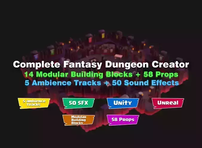 Complete Fantasy Dungeon Creator Modular 3D Assets Props Audio