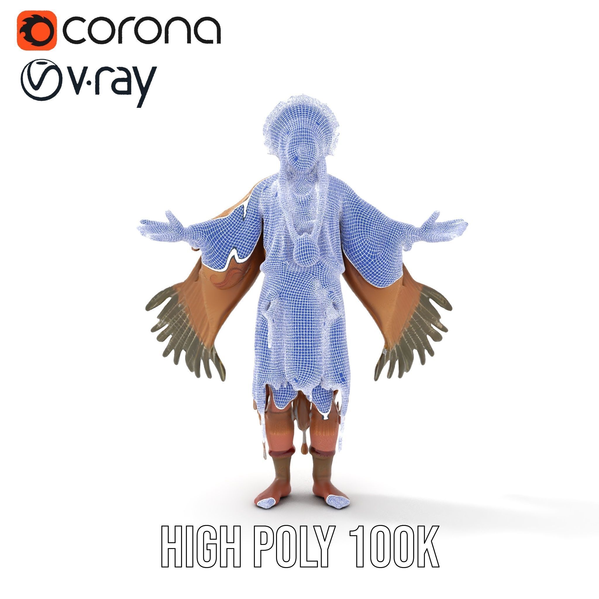 Traditional Tribal Chief Character Model Rigged and Animated Low-poly 3D model_33