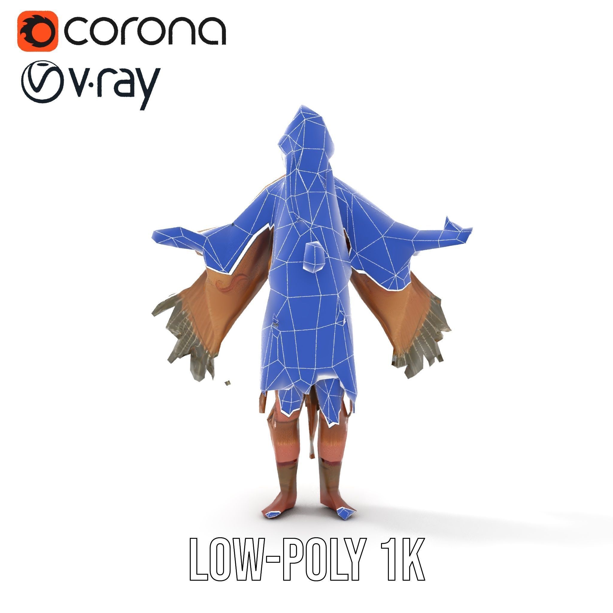 Traditional Tribal Chief Character Model Rigged and Animated Low-poly 3D model_30