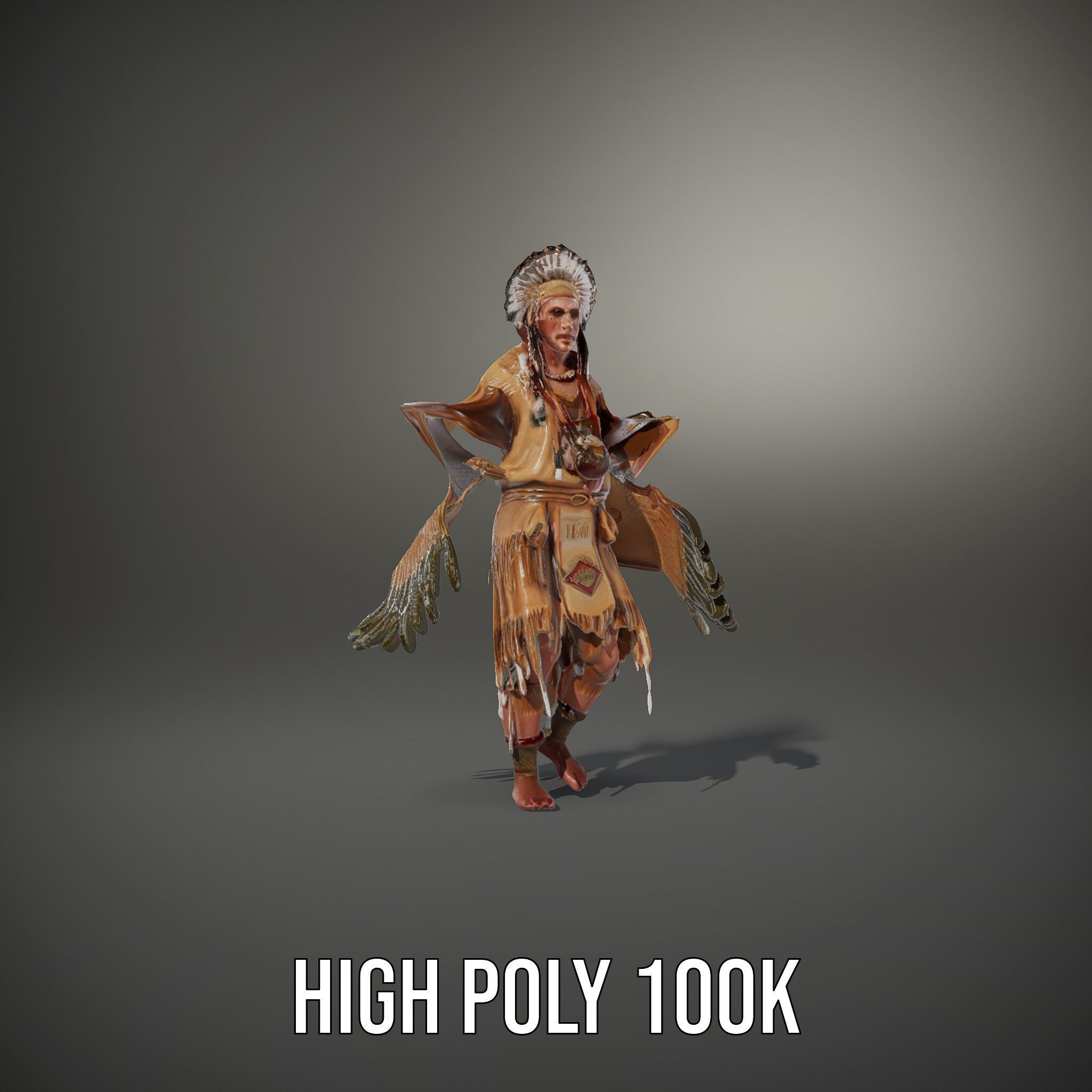 Traditional Tribal Chief Character Model Rigged and Animated Low-poly 3D model_14