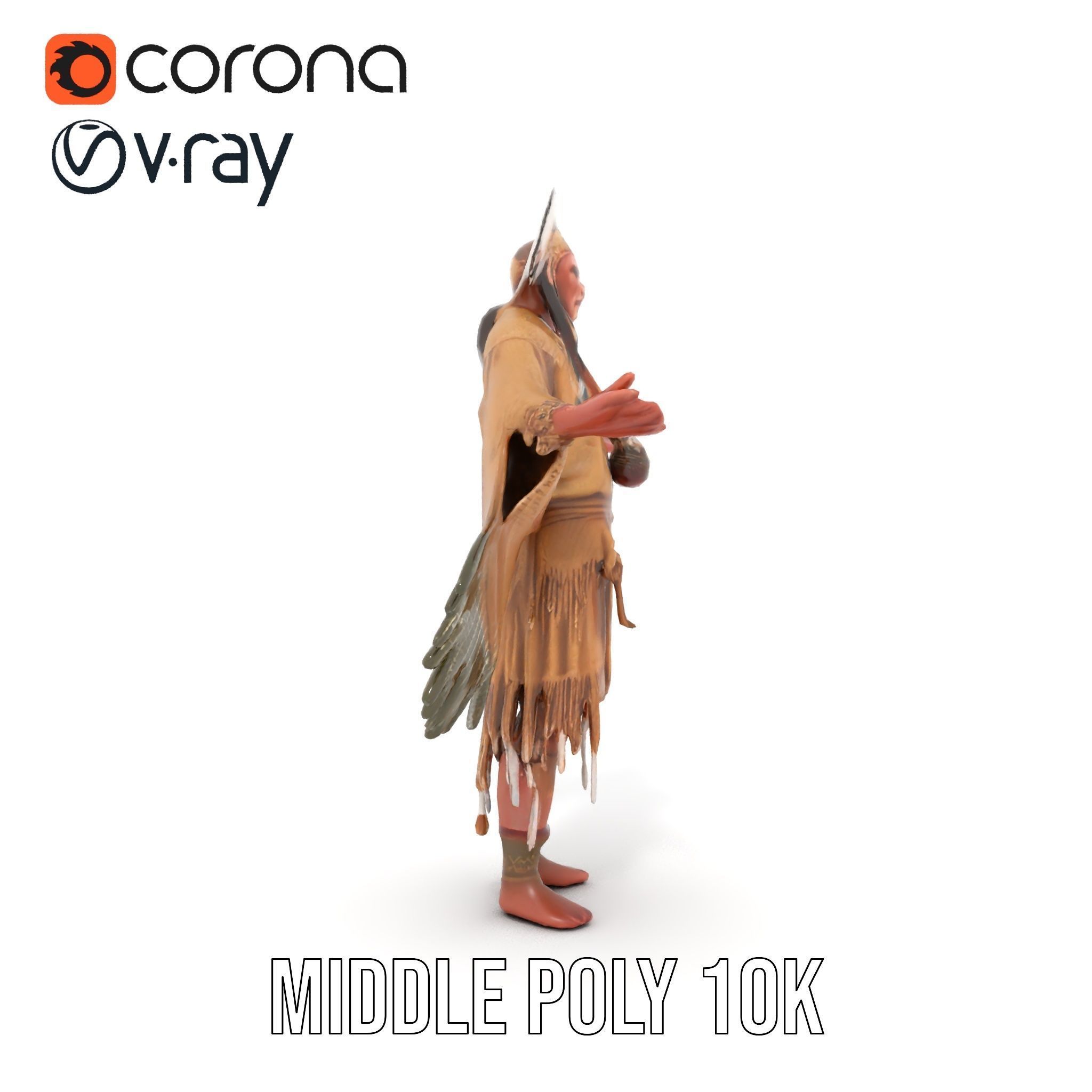 Traditional Tribal Chief Character Model Rigged and Animated Low-poly 3D model_32