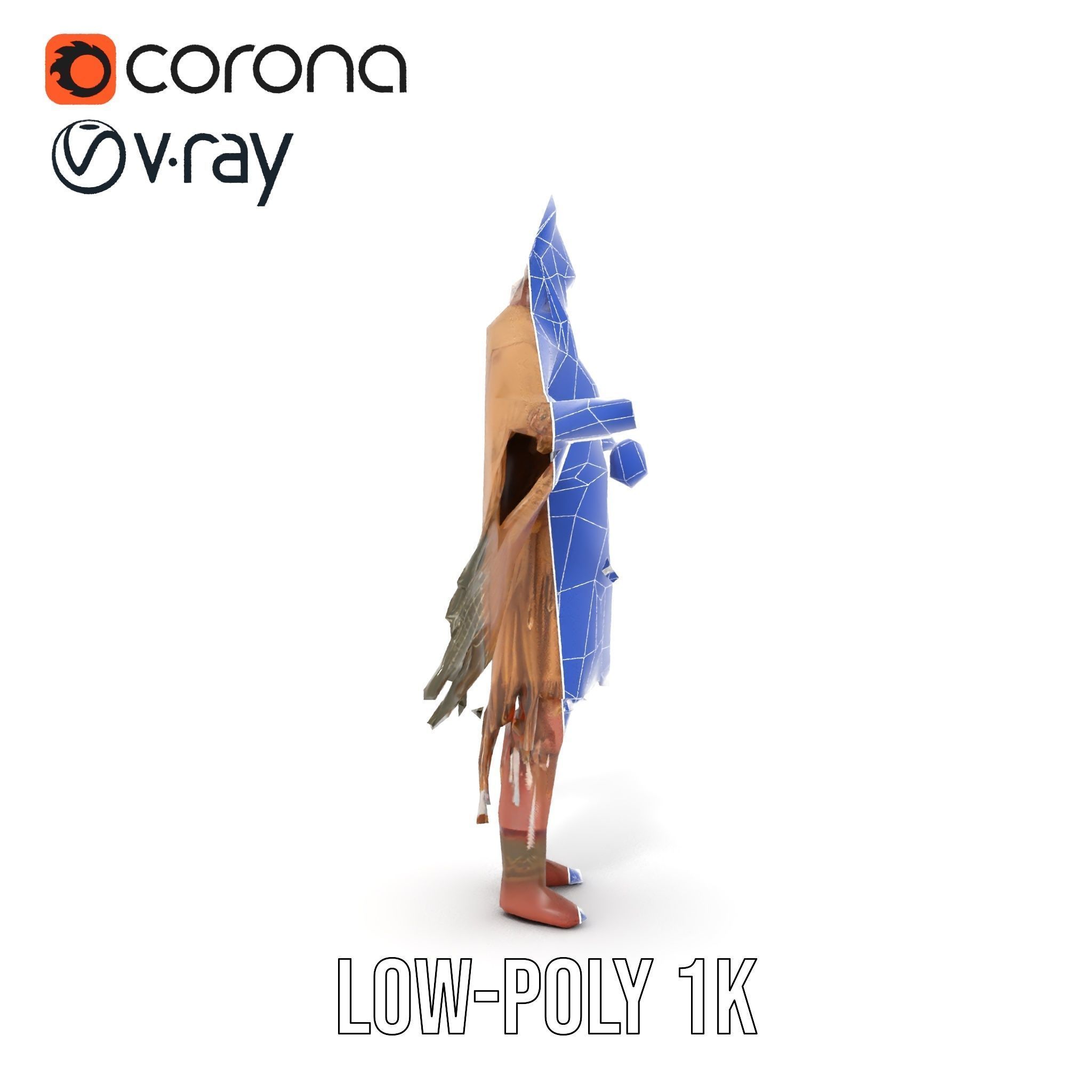 Traditional Tribal Chief Character Model Rigged and Animated Low-poly 3D model_22