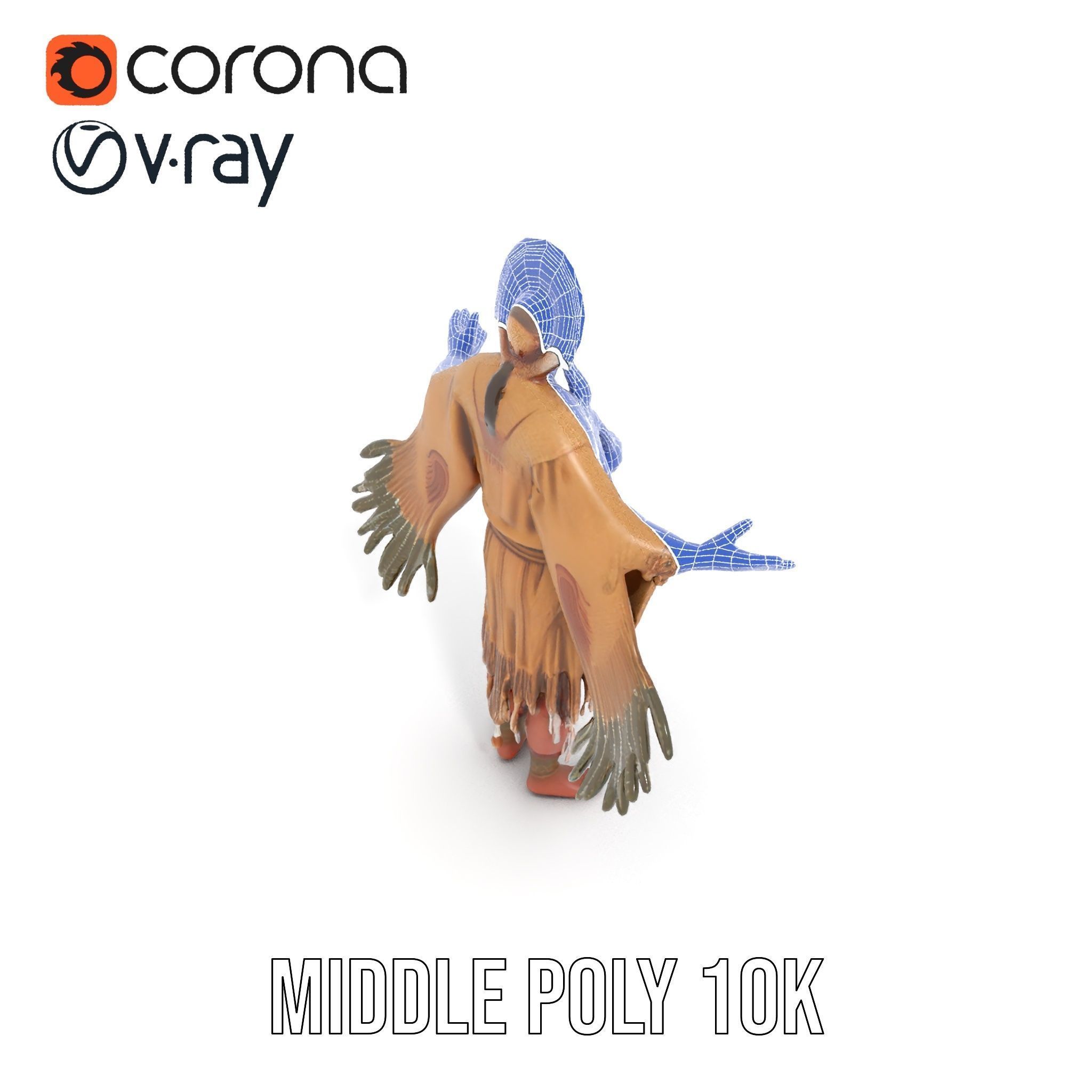 Traditional Tribal Chief Character Model Rigged and Animated Low-poly 3D model_21