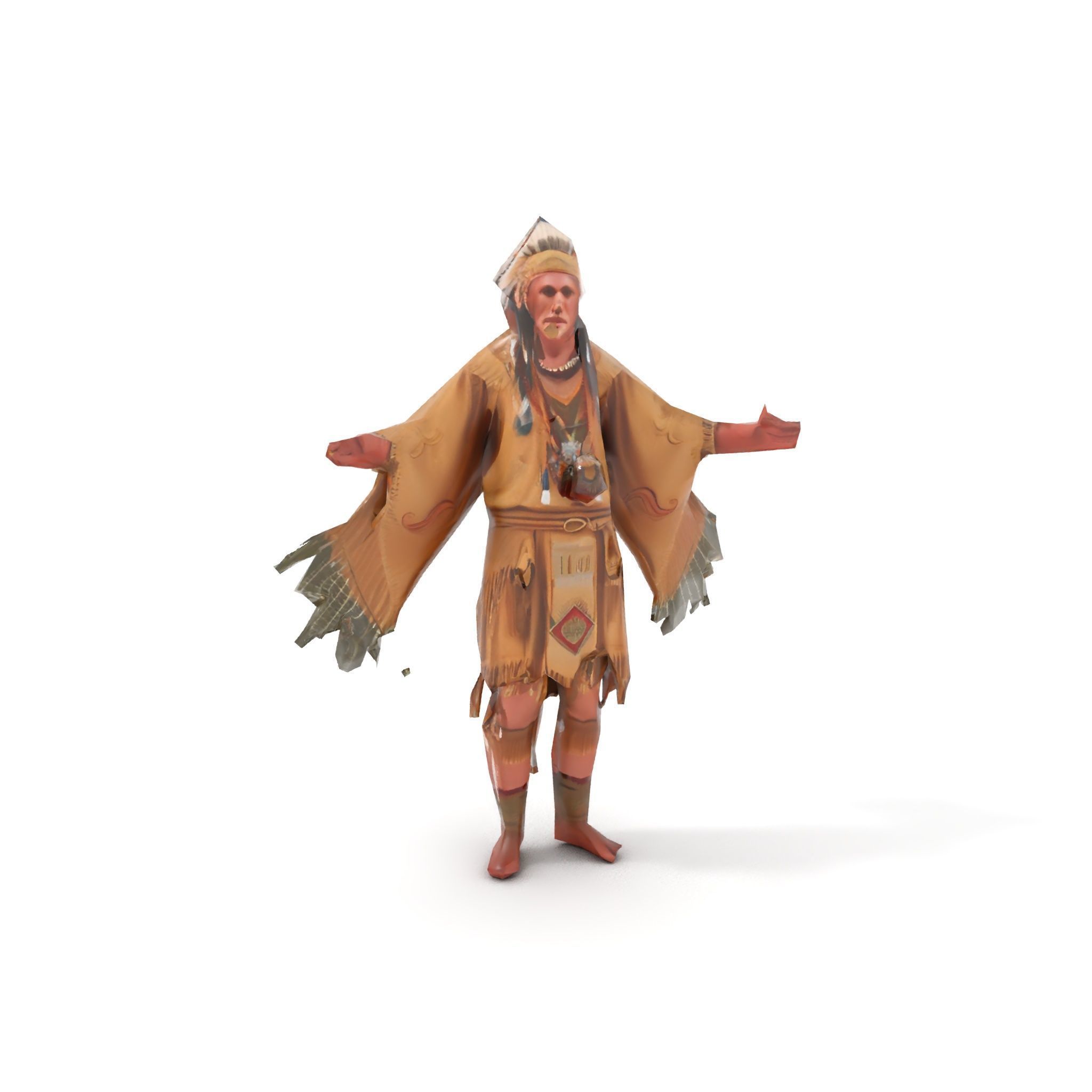 Traditional Tribal Chief Character Model Rigged and Animated Low-poly 3D model_19