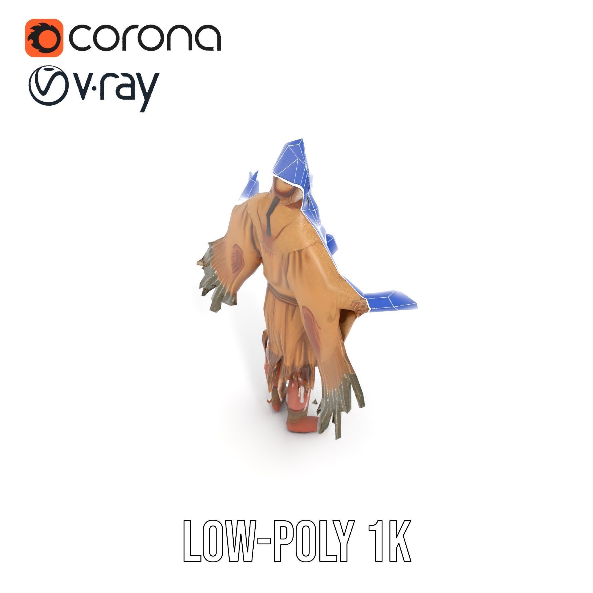 Traditional Tribal Chief Character Model Rigged and Animated Low-poly 3D model_27