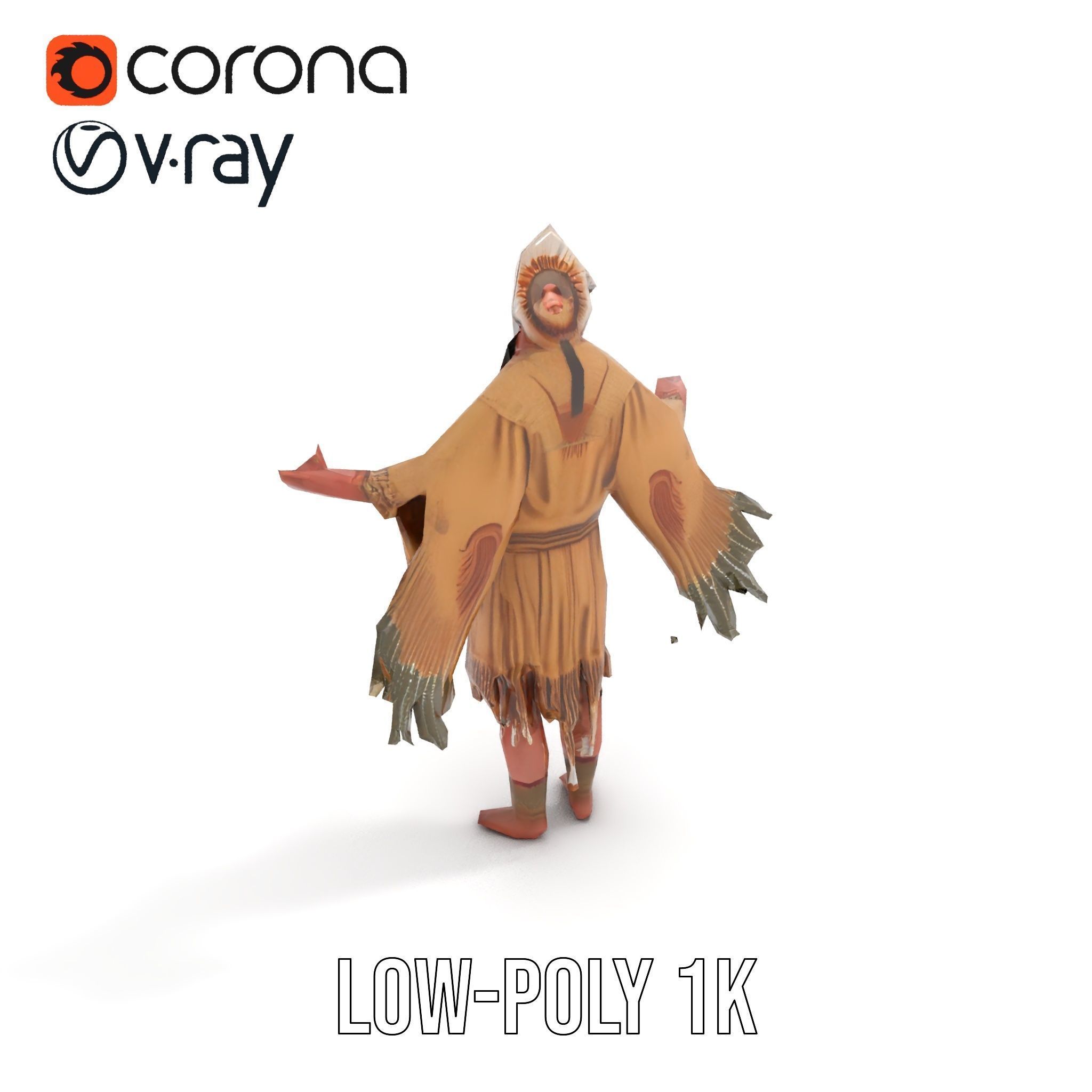 Traditional Tribal Chief Character Model Rigged and Animated Low-poly 3D model_7