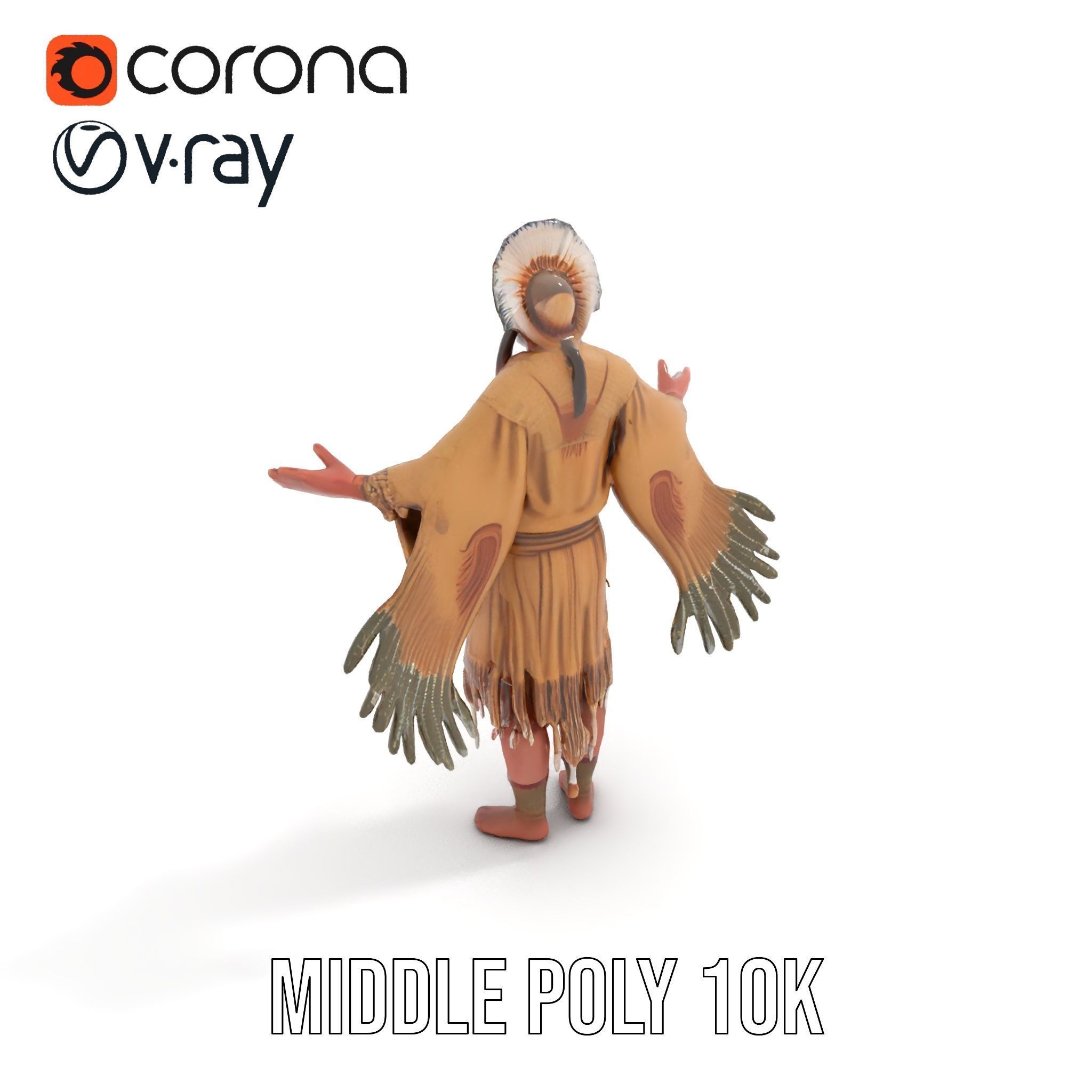 Traditional Tribal Chief Character Model Rigged and Animated Low-poly 3D model_15