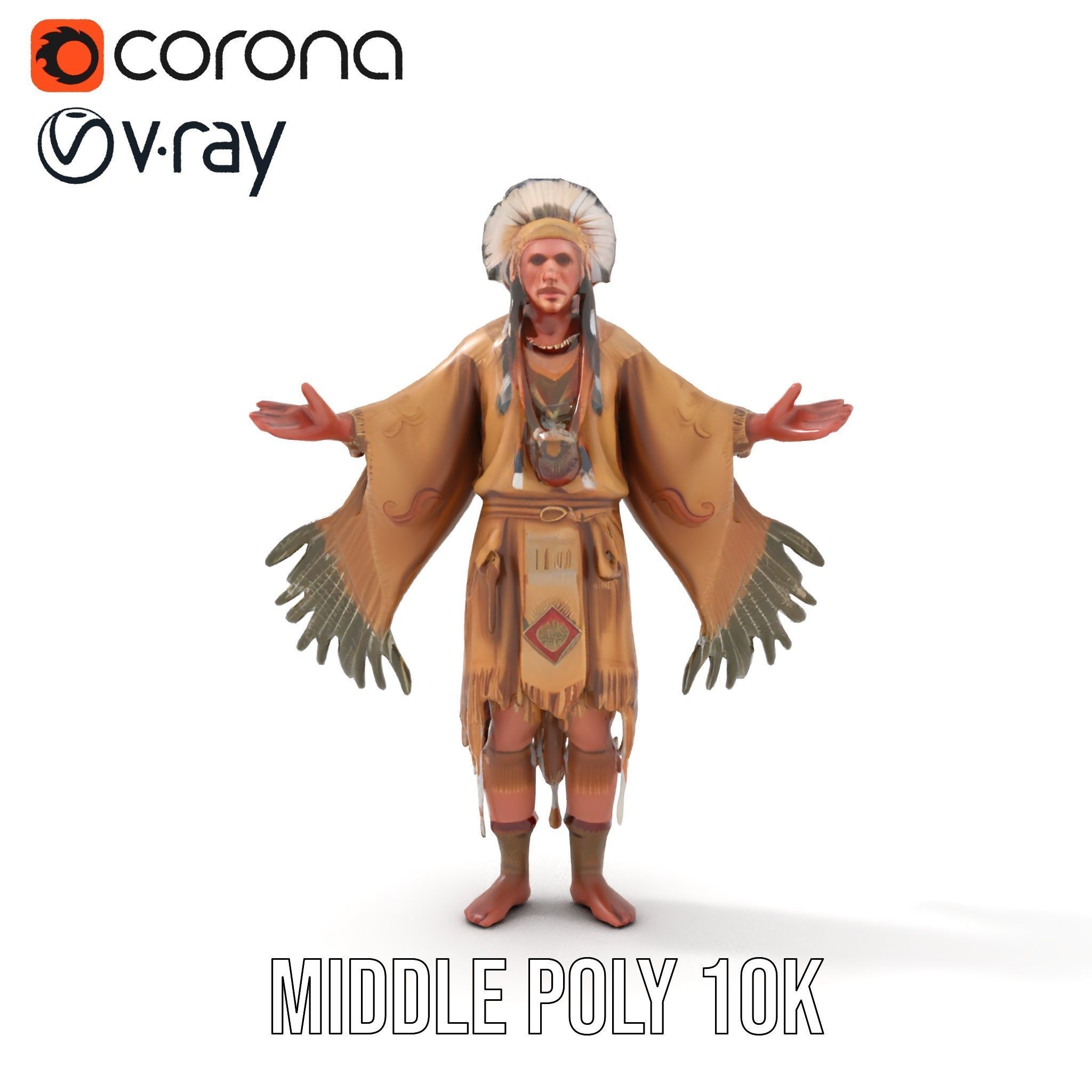 Traditional Tribal Chief Character Model Rigged and Animated Low-poly 3D model_18