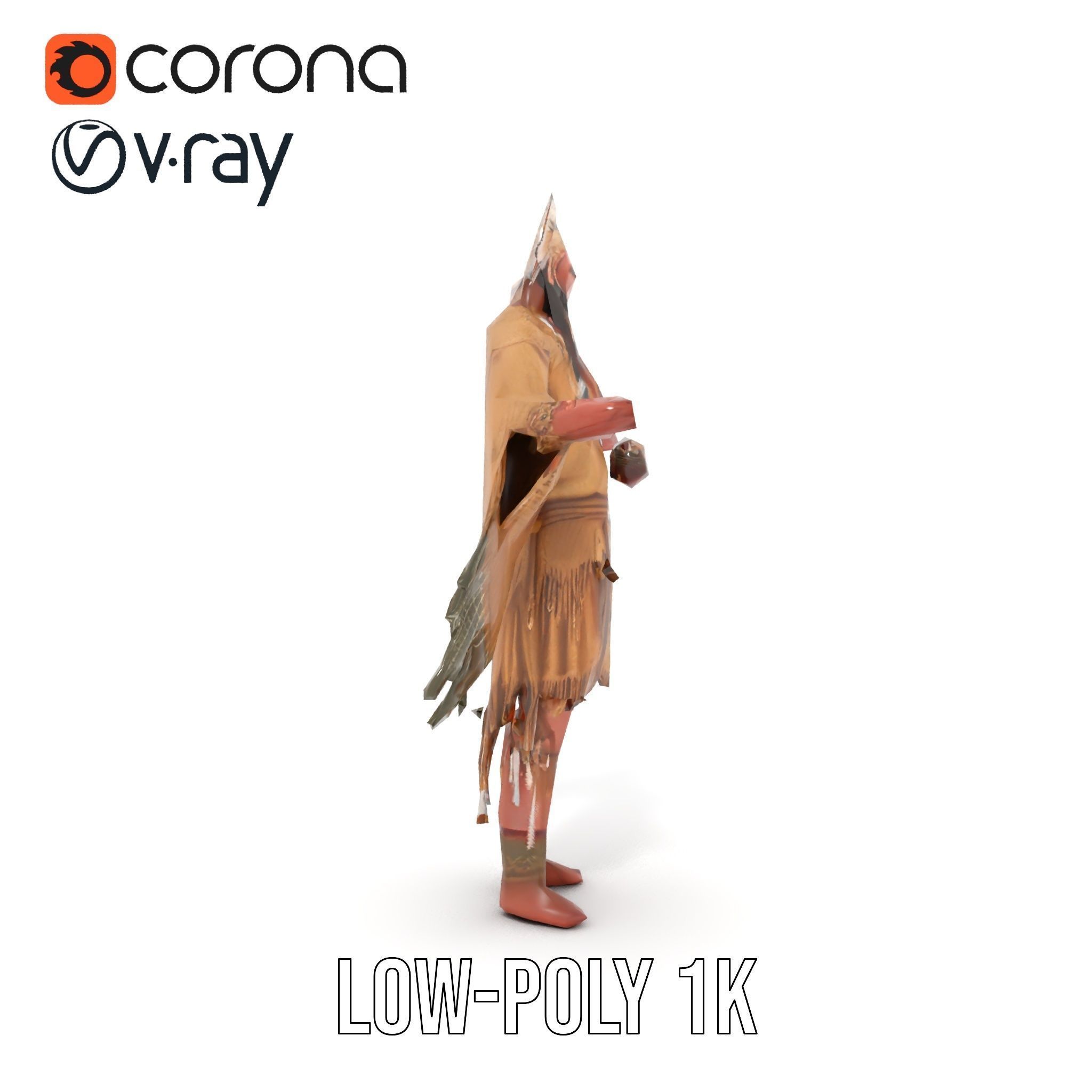 Traditional Tribal Chief Character Model Rigged and Animated Low-poly 3D model_8