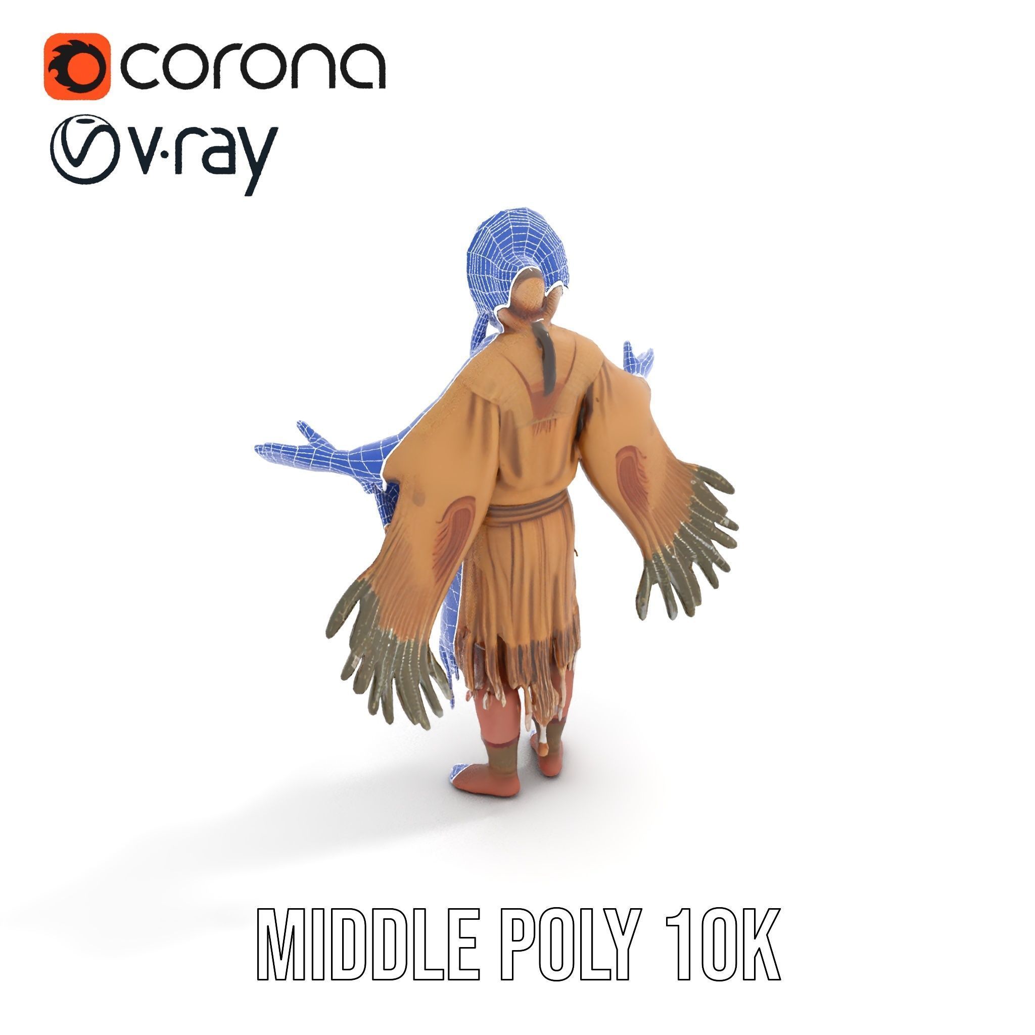 Traditional Tribal Chief Character Model Rigged and Animated Low-poly 3D model_34