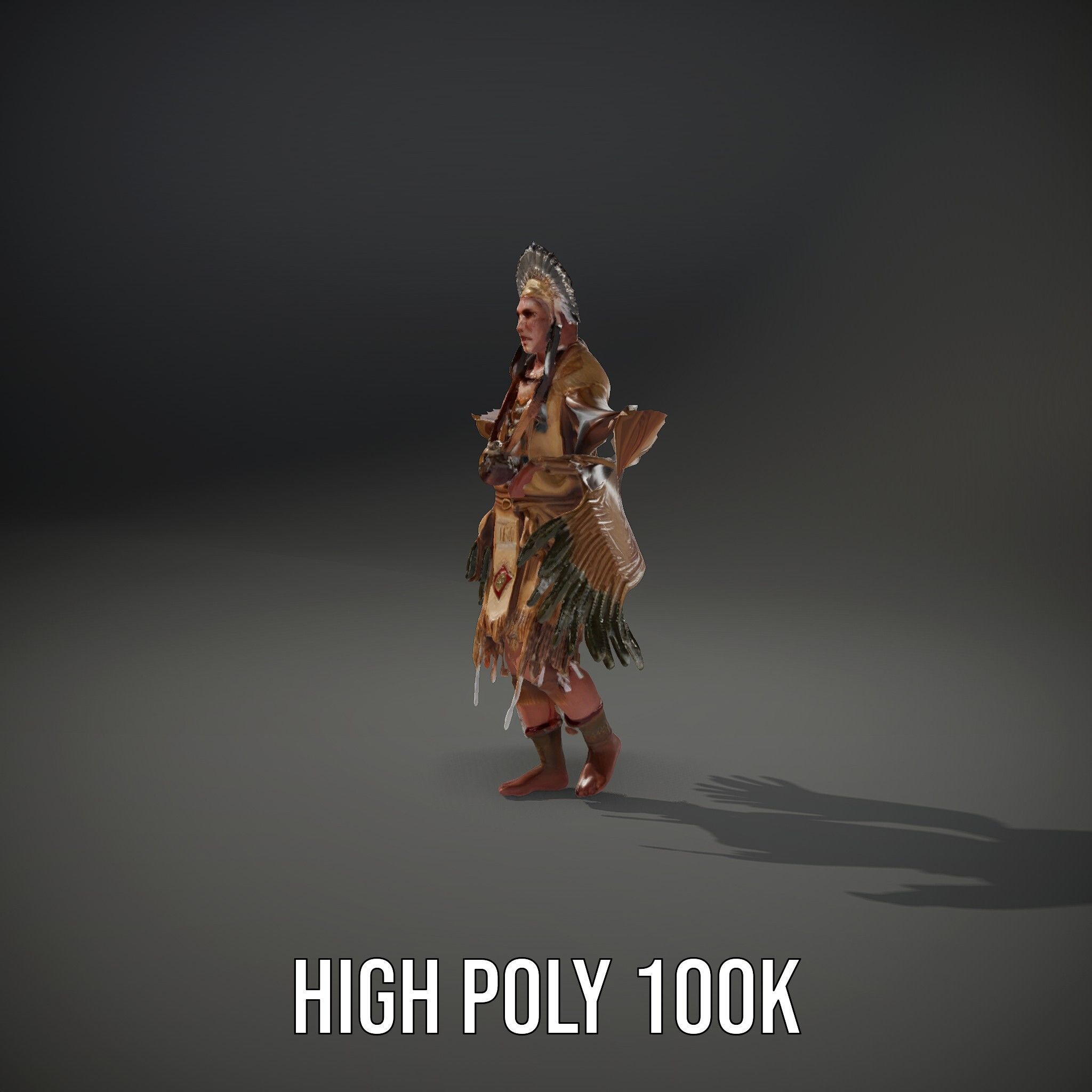 Traditional Tribal Chief Character Model Rigged and Animated Low-poly 3D model_9