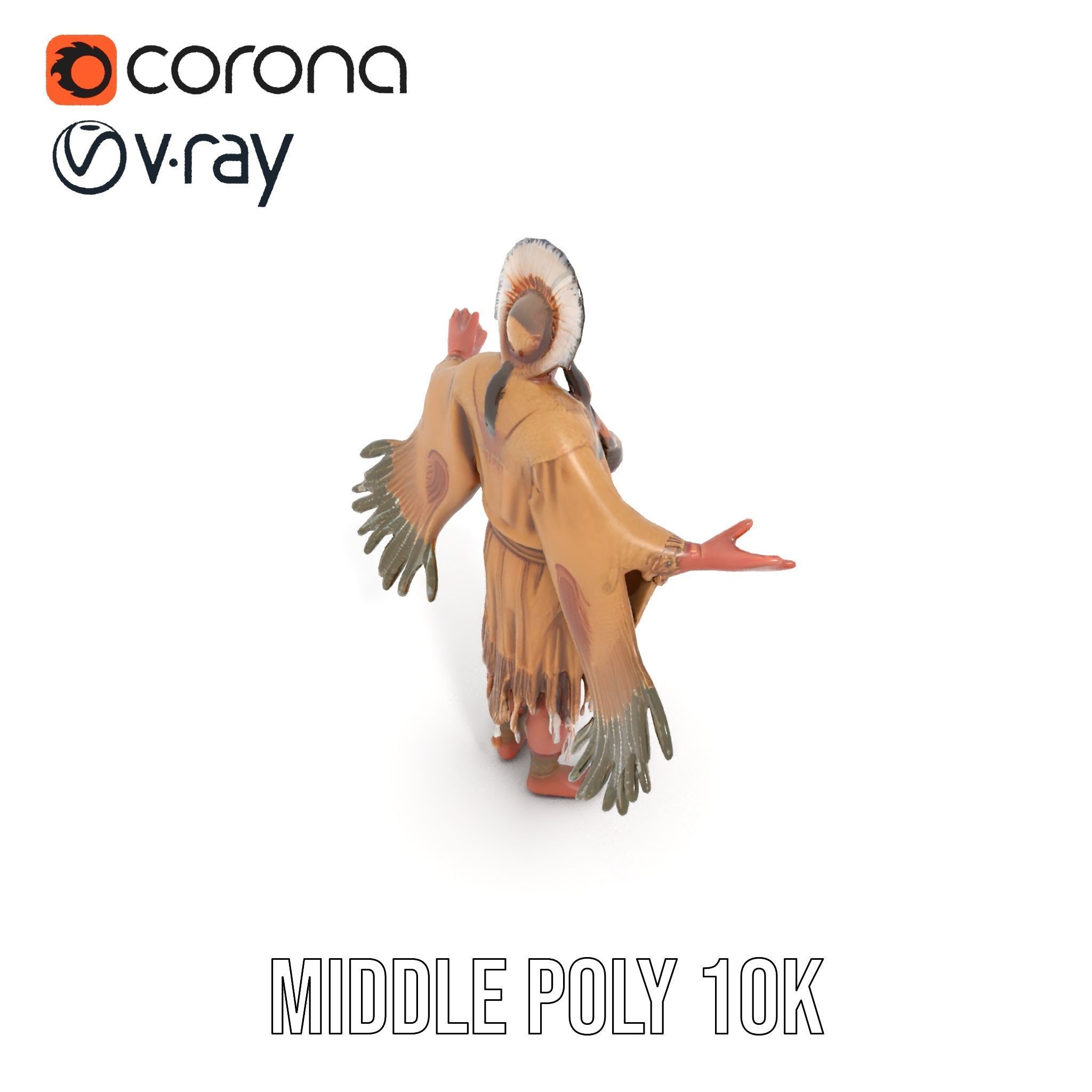 Traditional Tribal Chief Character Model Rigged and Animated Low-poly 3D model_12