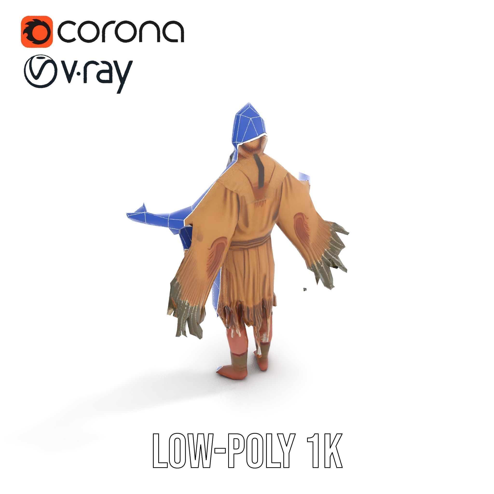 Traditional Tribal Chief Character Model Rigged and Animated Low-poly 3D model_16