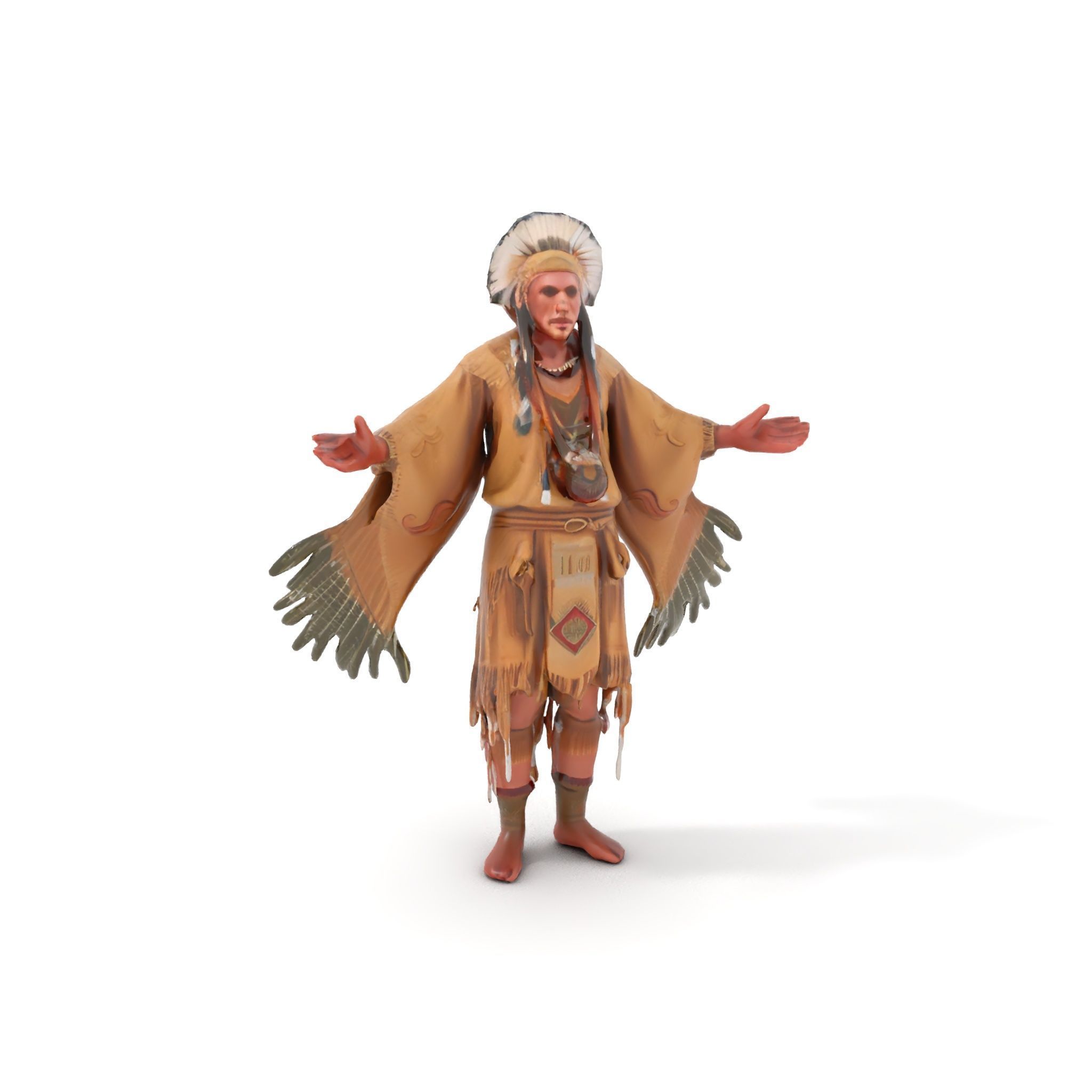 Traditional Tribal Chief Character Model Rigged and Animated Low-poly 3D model_10
