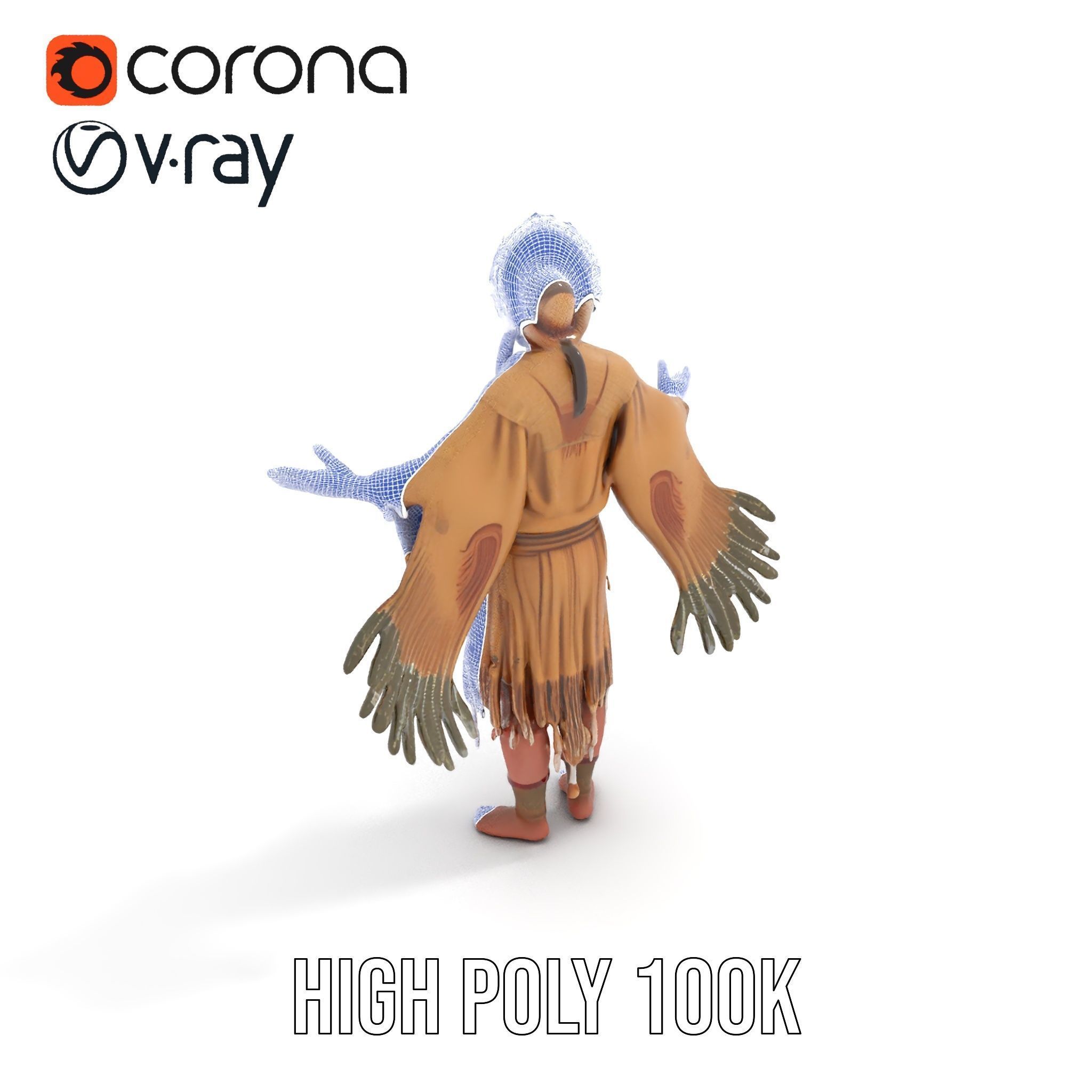 Traditional Tribal Chief Character Model Rigged and Animated Low-poly 3D model_28