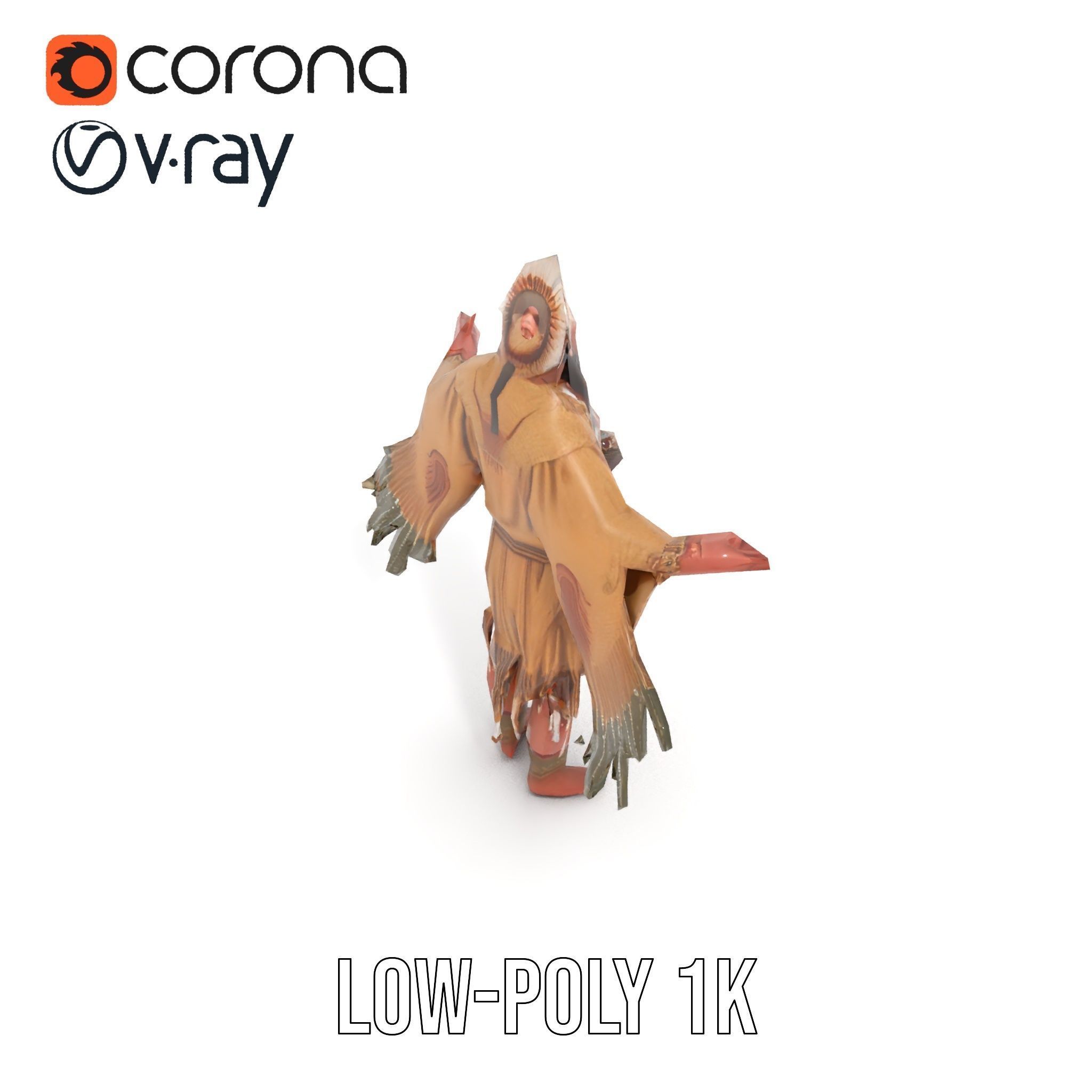 Traditional Tribal Chief Character Model Rigged and Animated Low-poly 3D model_24