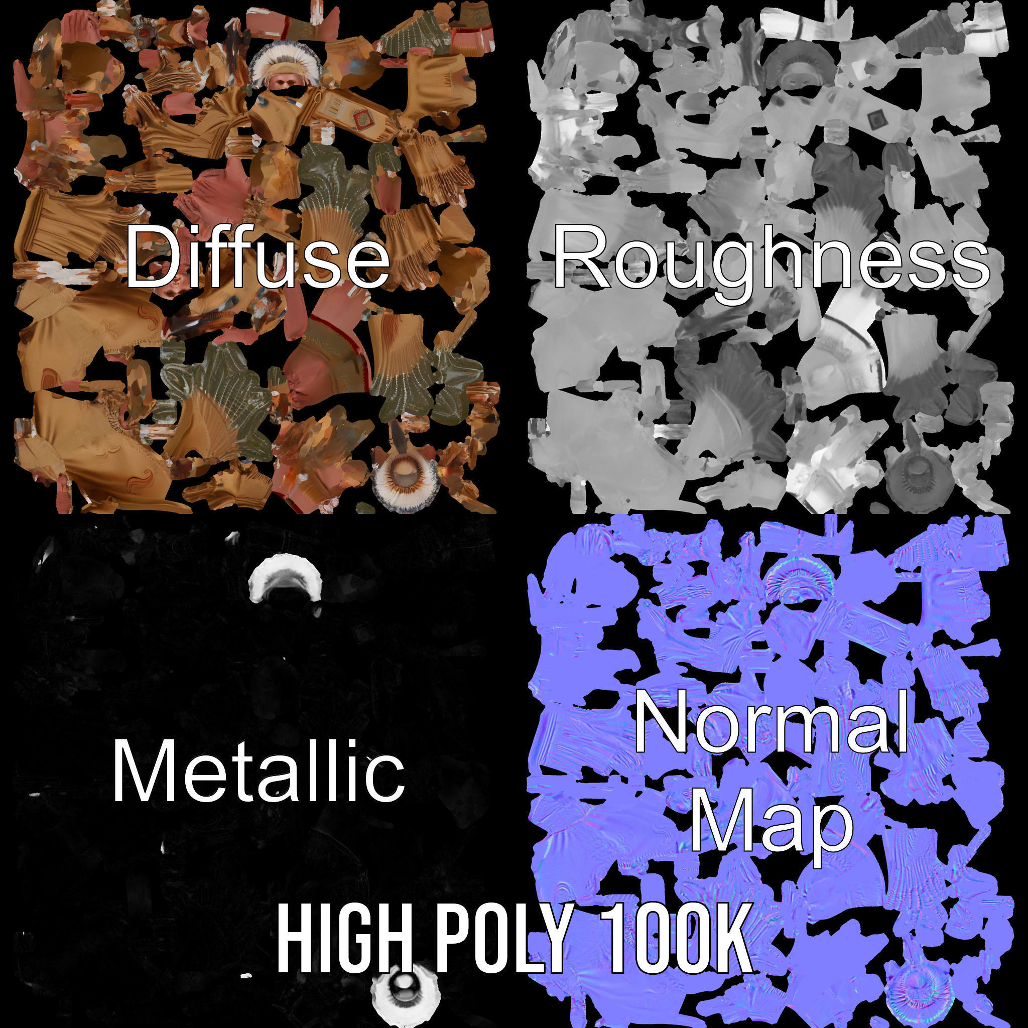 Traditional Tribal Chief Character Model Rigged and Animated Low-poly 3D model_3