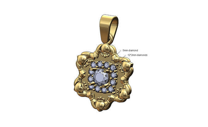 Claddagh heart crown diamond cluster pendant charm with bail 3D print model