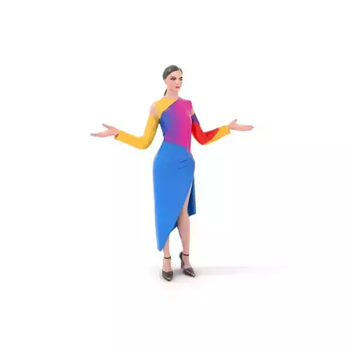 Vibrant Dress Female Character Model  Rigged and Animated