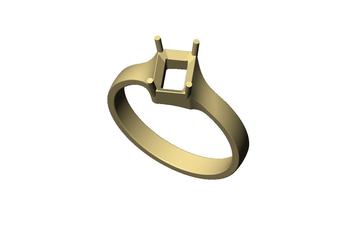 Tilted emerald 8x6mm diamond solitaire ring US size 7to12 3D print model_6