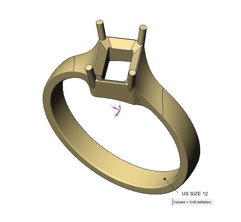 Tilted emerald 8x6mm diamond solitaire ring US size 7to12 3D print model_18