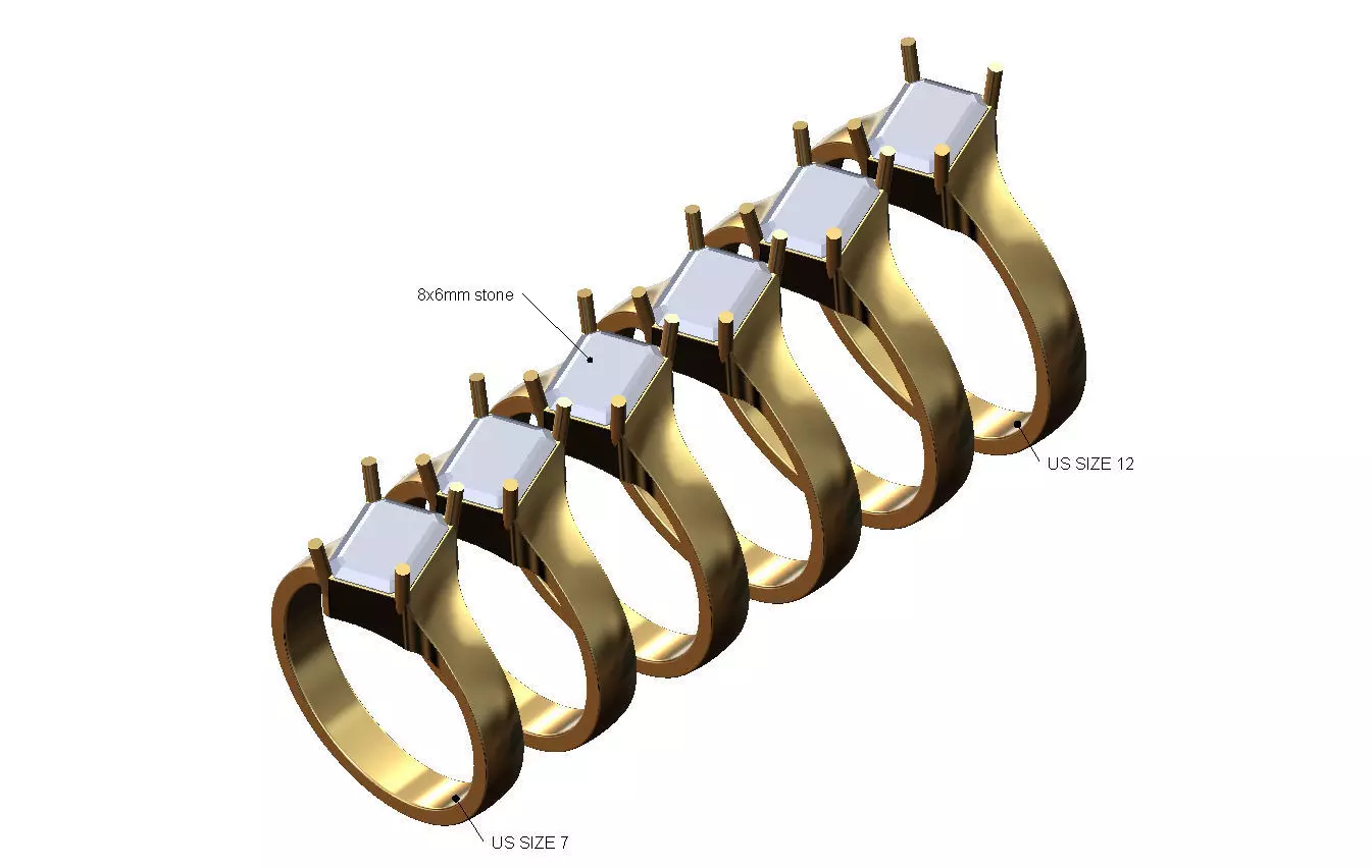 Tilted emerald 8x6mm diamond solitaire ring US size 7to12 3D print model_0