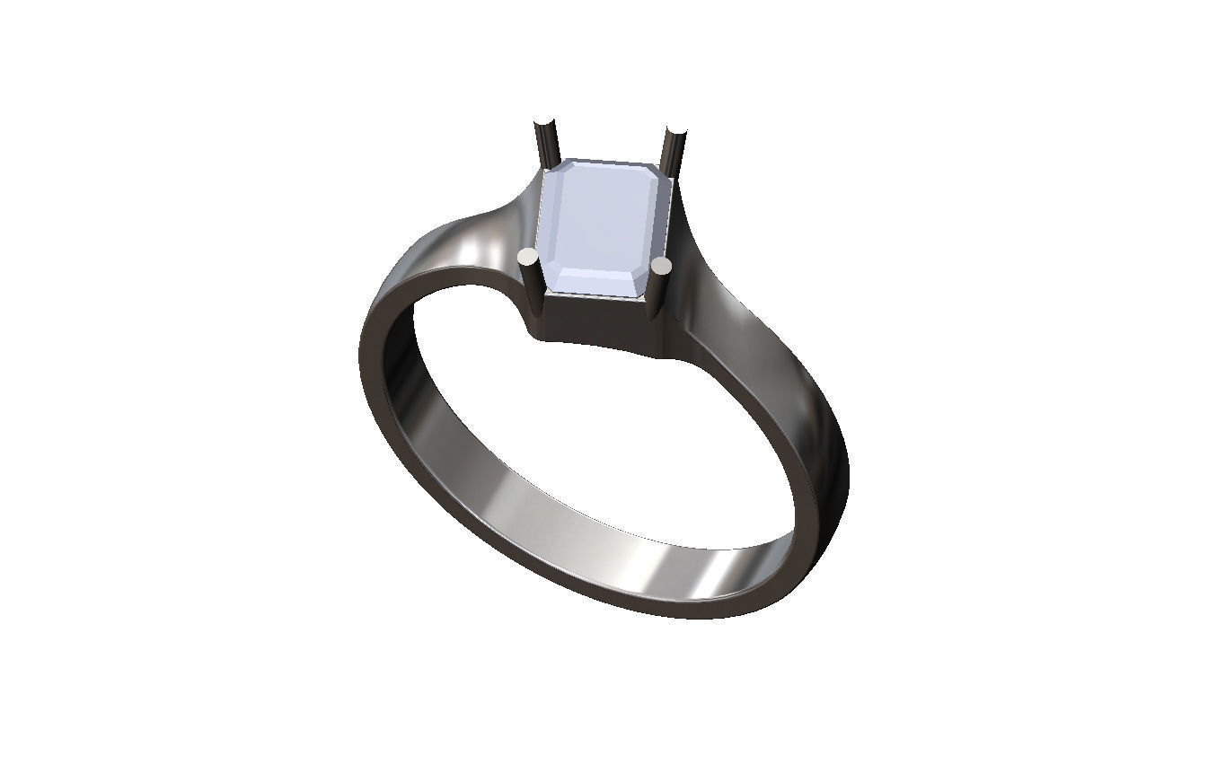 Tilted emerald 8x6mm diamond solitaire ring US size 7to12 3D print model_10