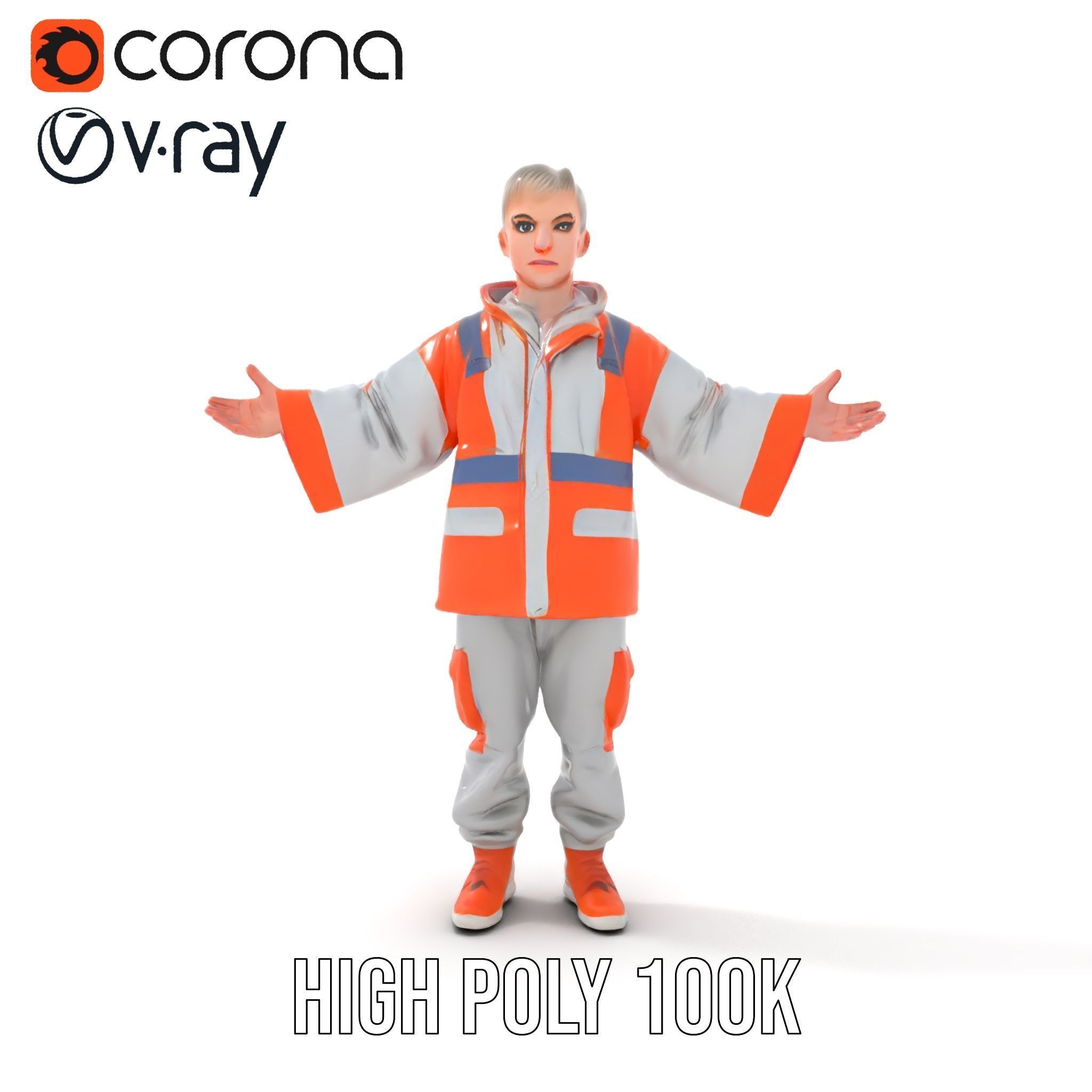 D Character Model Rigged and Animated Short Haired Explorer Low-poly 3D model_12