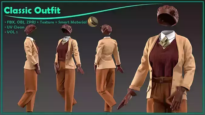 female classic outfit with texture and smart material