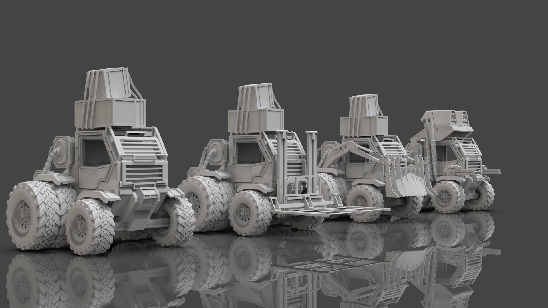Industrial Machinery Vehicle - Pack Of 4 - Untextured 3D model_4