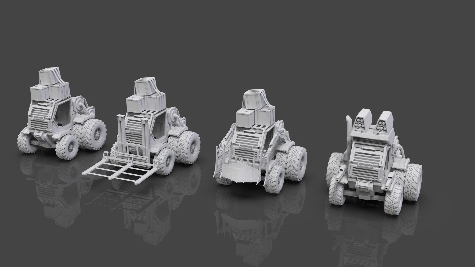 Industrial Machinery Vehicle - Pack Of 4 - Untextured 3D model_2